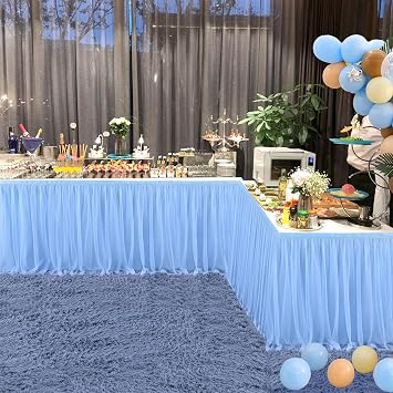 Suppromo 2 Pack 6ft Blue Tulle Table Skirts for Rectangle Tables or Round Tables Blue Tutu Tablecloth Cover for Baby Shower Boy Birthday Party Wedding Cake Dessert Table Decorations