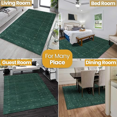 Miniatura 8 de EORC Compra Alfombra de telar moderna sólida moderna de lana anudada a mano verde Online