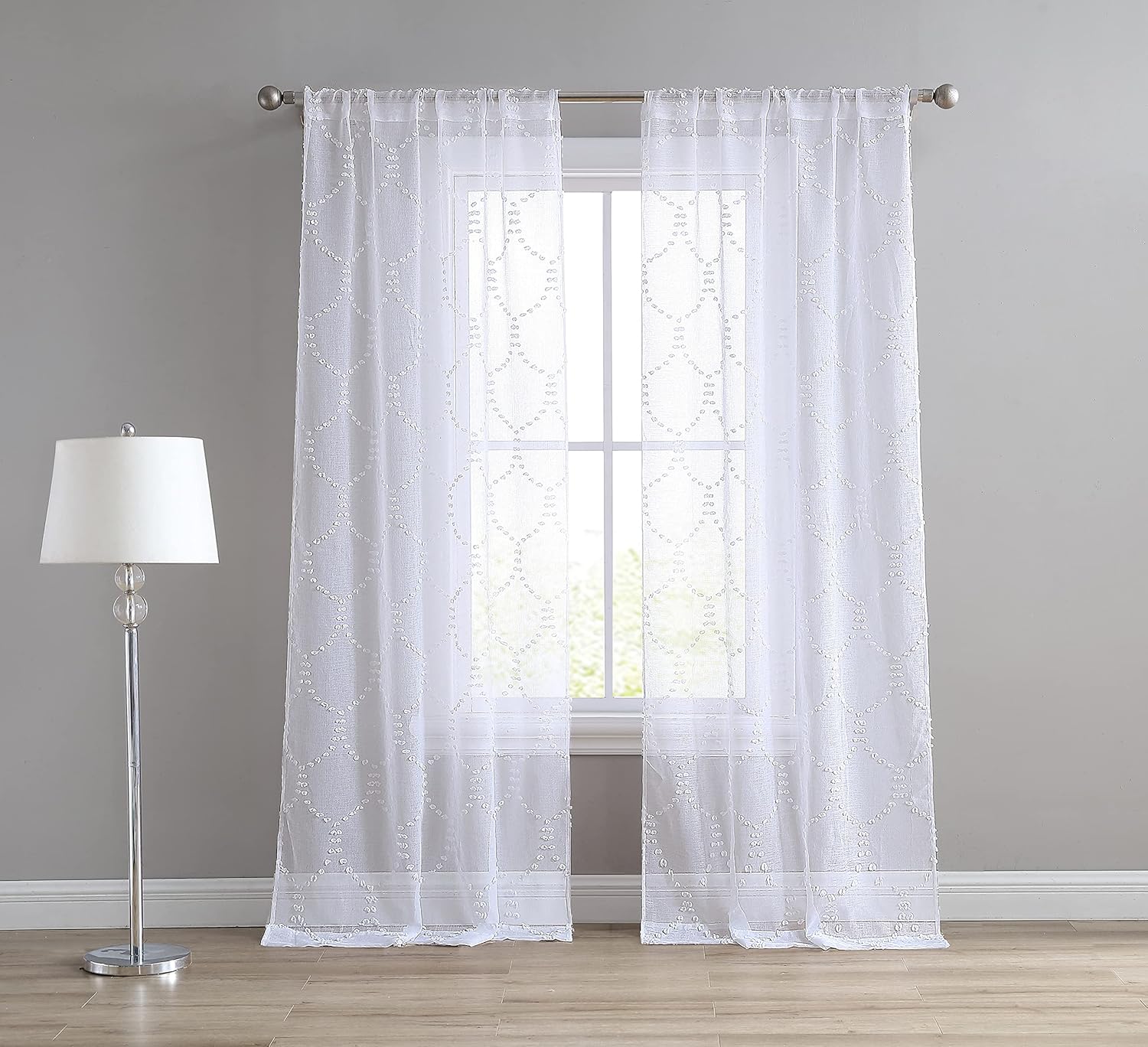 Laura Ashley Ethel Sheer Curtains with Rod Pocket, Each Panel Measures 38" W x 84" L, White, 2 Panels
