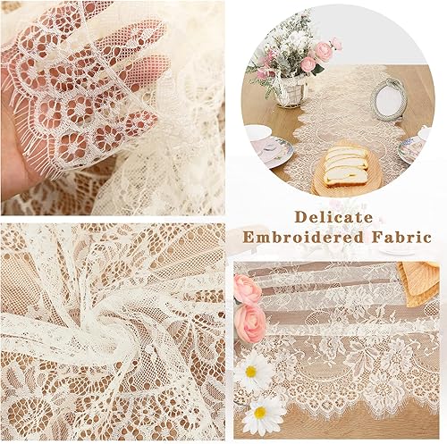 Miniatura 4 de 6 paquetes de camino de mesa de encaje marfil bordado de tela bohemia para bodas, fiestas, despedidas de soltera, caminos de mesa rústicos vintage,