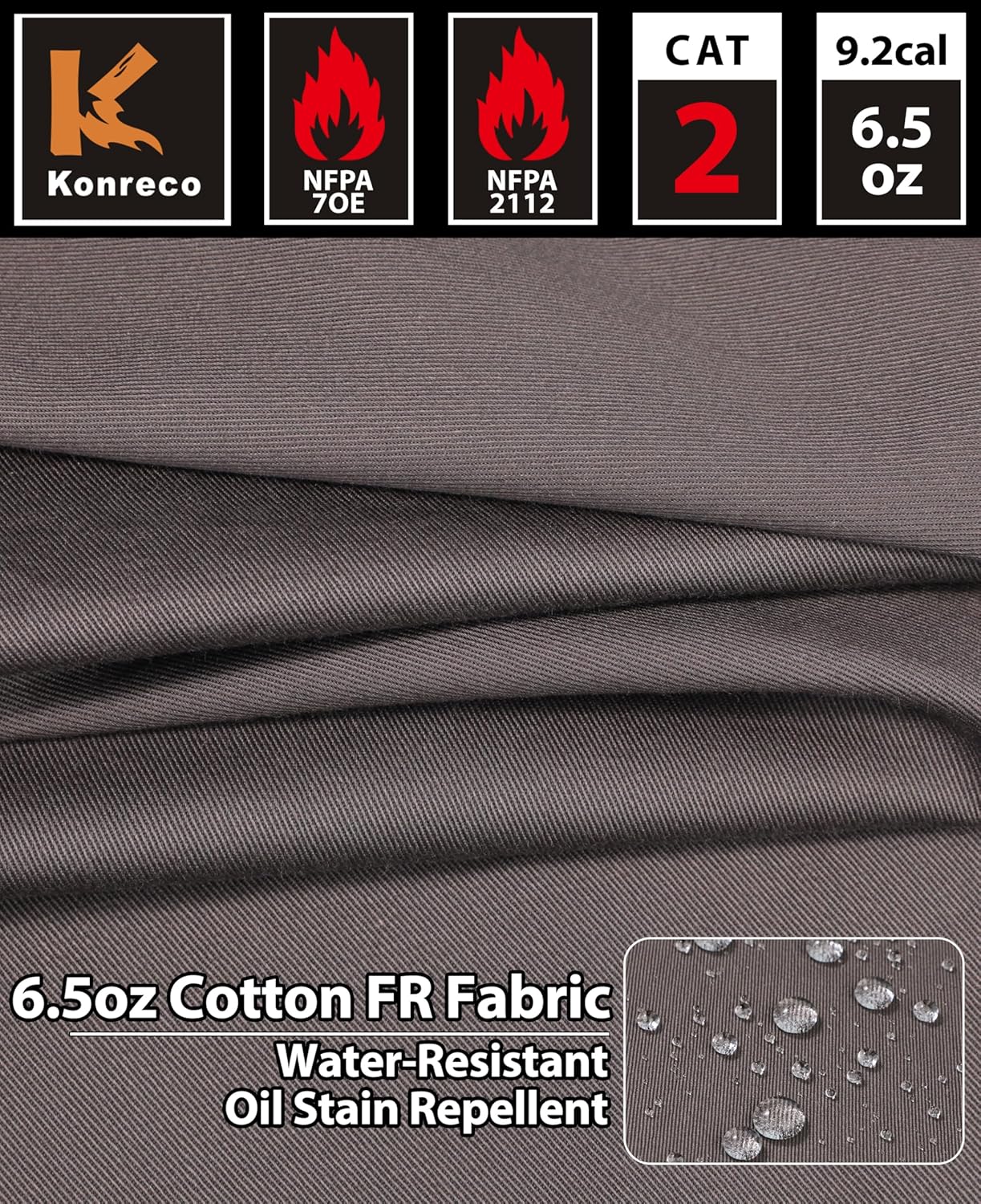 KONRECO FR Shirts for Men 6.5oz Lightweight Work Uniform Flame Resistant Welding Shirt/Water & Stain Repellent