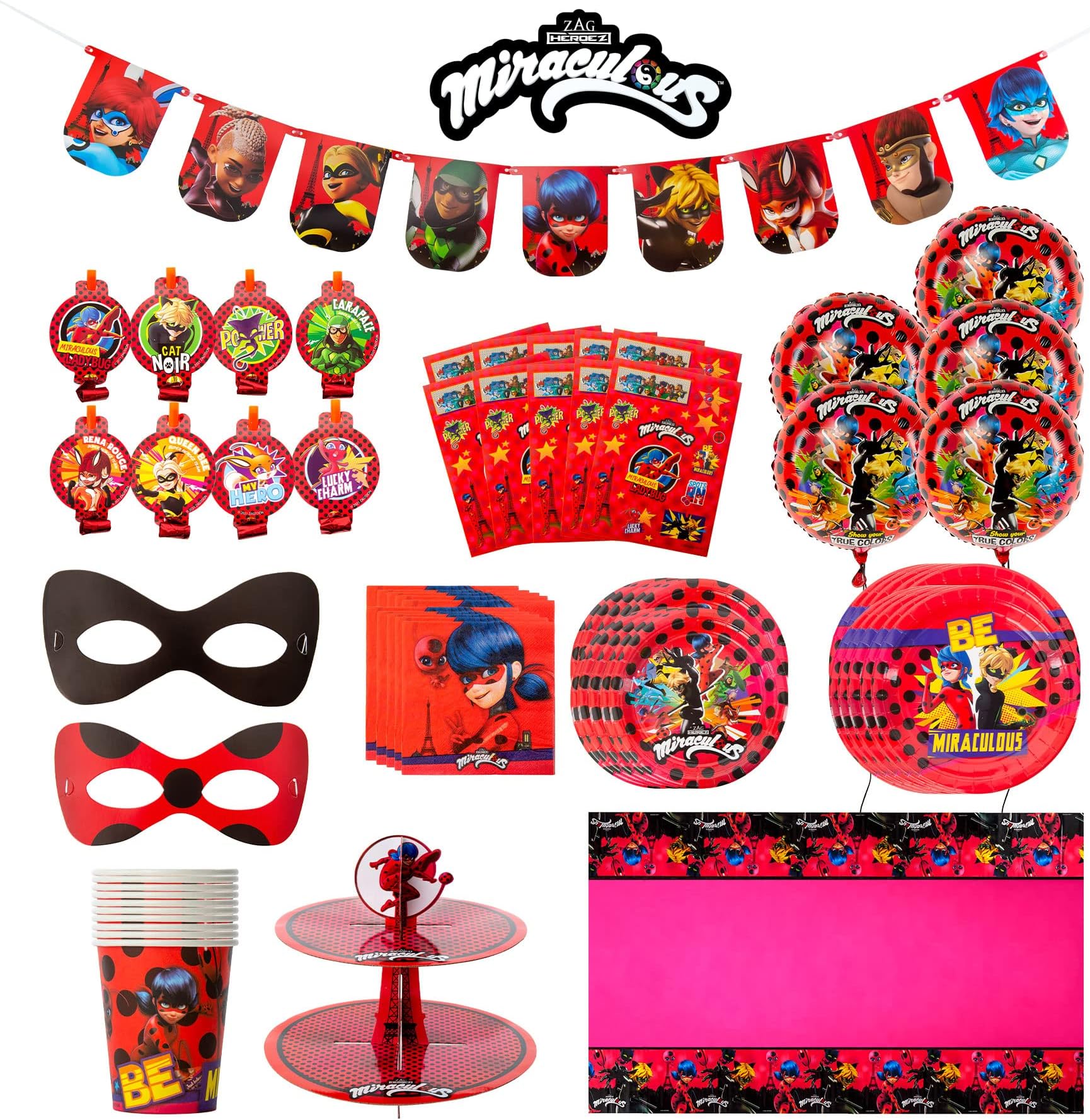 Miraculous Ladybug Party In A Box Kit - Celebration, Birthday Party, Toddlers– 100 Plus Pieces Cat Noir Supplies Officially Licensed (Complete Kit)