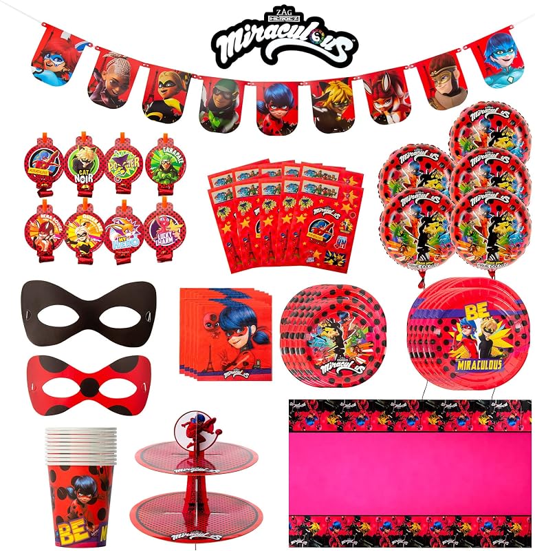 Miraculous Ladybug Party in a Box Kit - Celebration, Birthday Party, Toddlers– 100 Plus Pieces - Cat Noir - Party Supplies - Officially Licensed (Complete Kit)