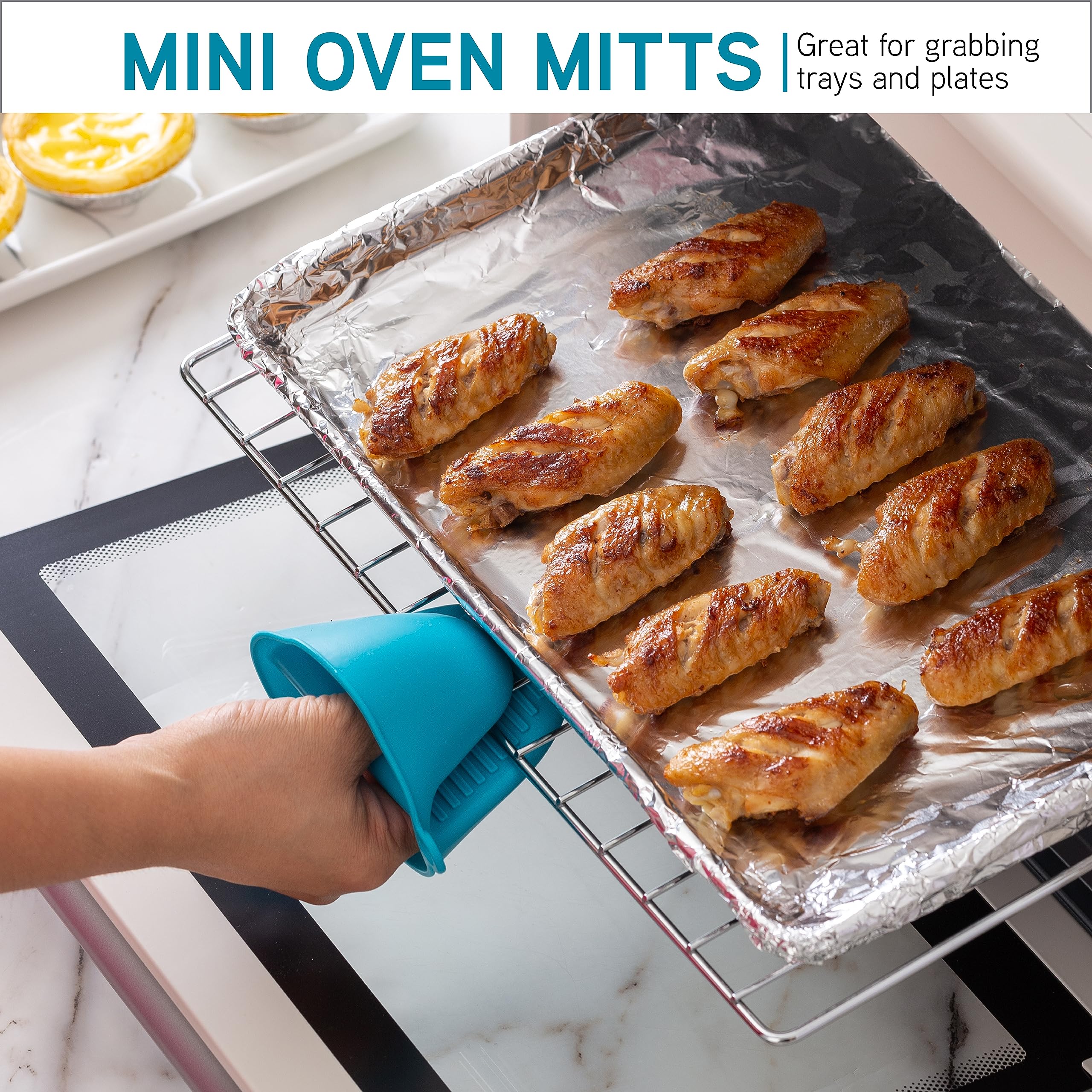 Cook with Color Silikon-Ofenhandschuhe, hitzebeständige Handschuhe mit weichem gestepptem Futter, Topflappen zum Kochen und Grillen, Blaugrün, Handschuh-Set
