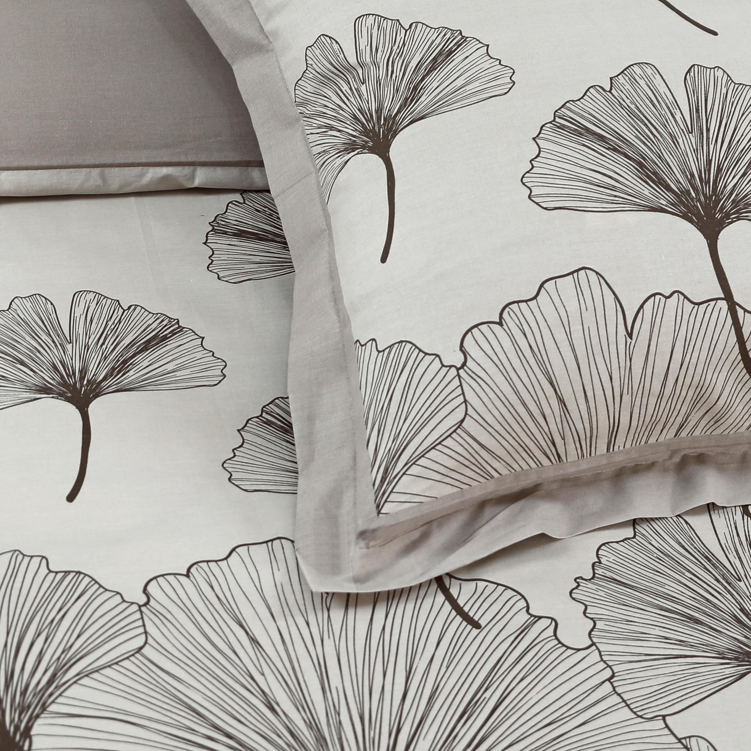 Parure Copripiumino Reversibile Ginko Beige - Cotone 100%, 240x220 Cm Con 2 Federe - Foto 12