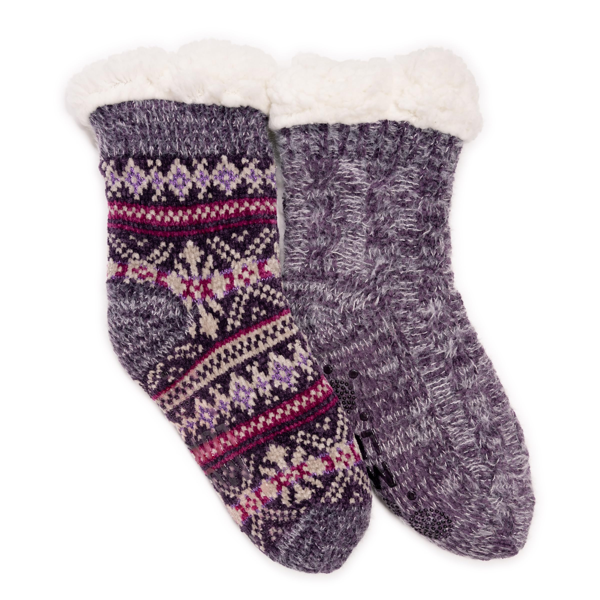 MUK LUKS Women's Chenille Eyelash Mix Cabin Sock (2 Pair Pack), Berry, Small