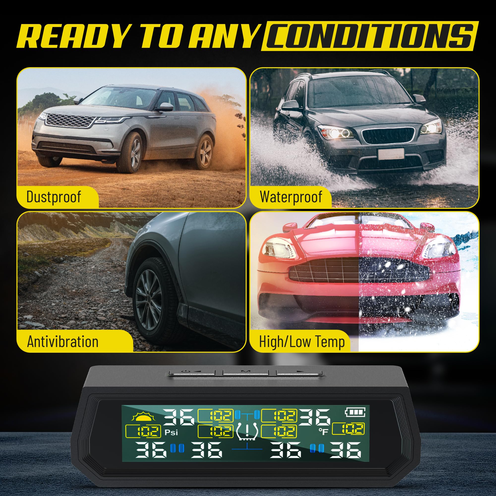 RV-Reifendruckkontrollsystem (TPMS) – 6 Sensoren, solarbetrieben, kabellos, Echtzeitüberwachung mit LCD-Display und Alarm, wasserdicht für Wohnmobil, Anhänger, Wohnmobil, Reifen, T026