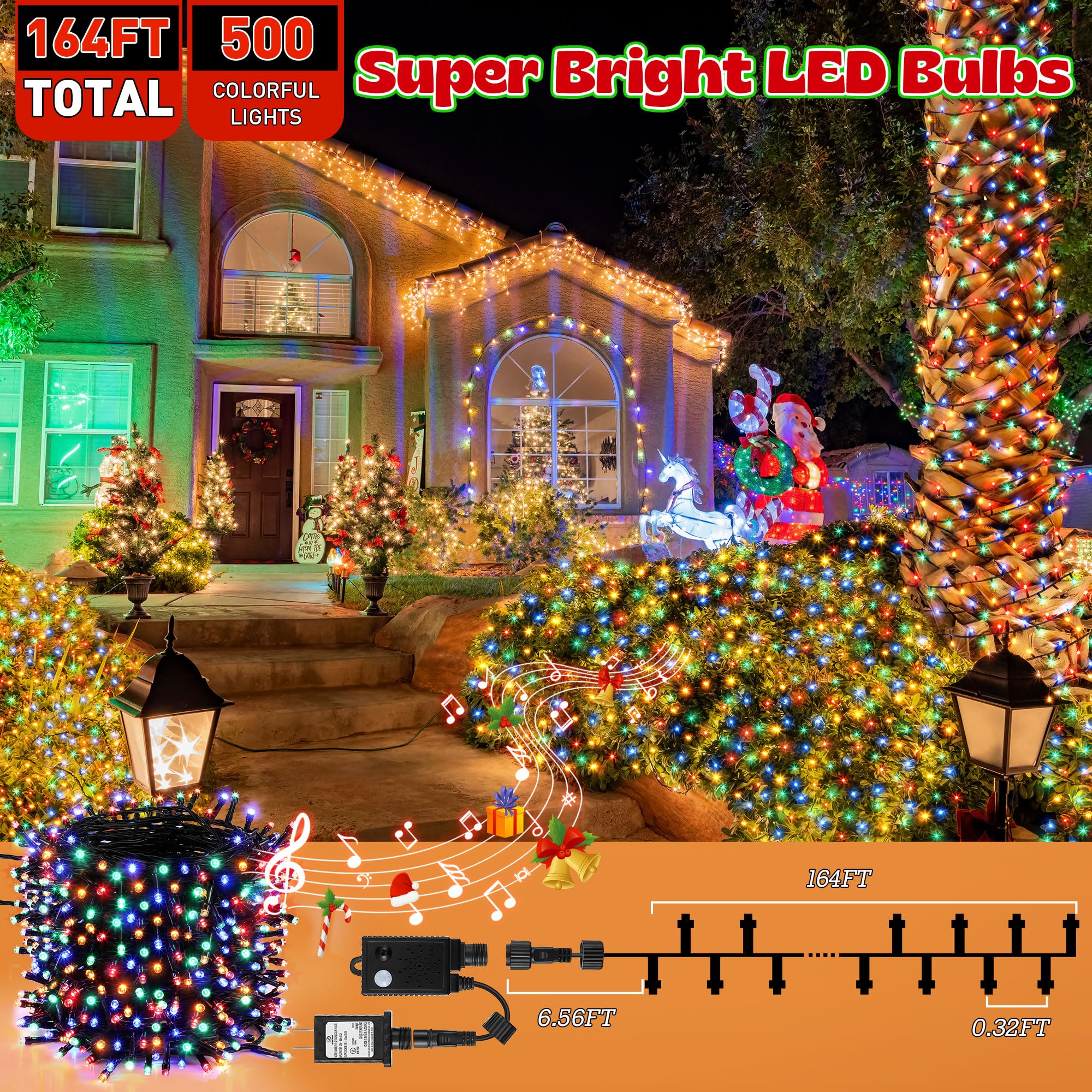 Enhon Christmas Lights Outdoor with 4 Cheerful Music, 500
