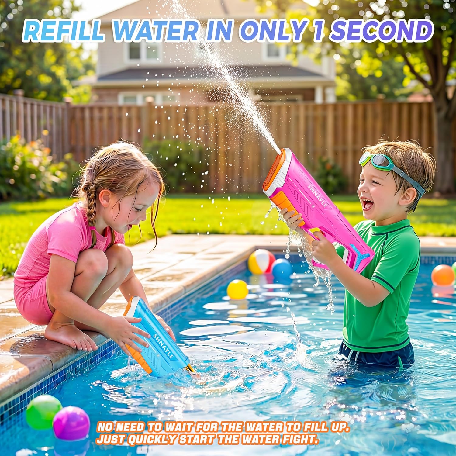 Electric Water Gun for Pool, Type-C Charging Port Fast Fill Water, Powerful Automatic Squirt Gun, High Powered Long Range Shooting Blasts, Strongest Auto Water Blaster, Pool (Light Blue)