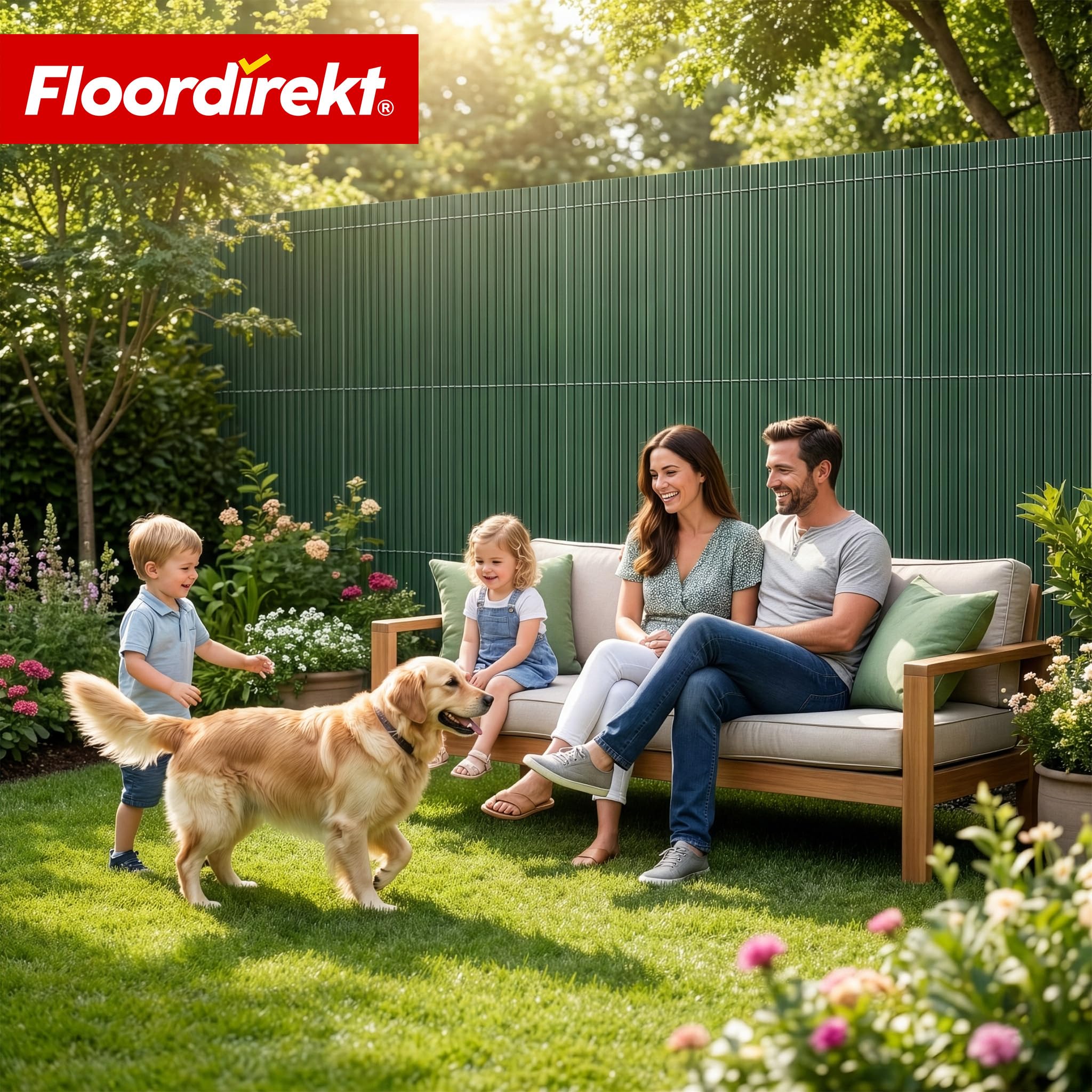 Floordirekt | Canisse en PVC Brise Vue, Intimité Paravent de Jardin, Piscines, Balcon | Terrasse, Décorative Palissade en PVC Résistant aux UV, Intempéries, Coupe-Vent | 200 x 300 cm - Vert