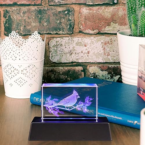 Miniatura 6 de YWHL Regalos de cardenal de cristal para mujeres y hombres Figurina decorativa cardenal rojo grabada en 3D con láser, luz nocturna, regalos