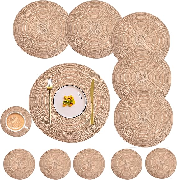 Round placemats and coasters sets Cotton Woven Placemats Table mats