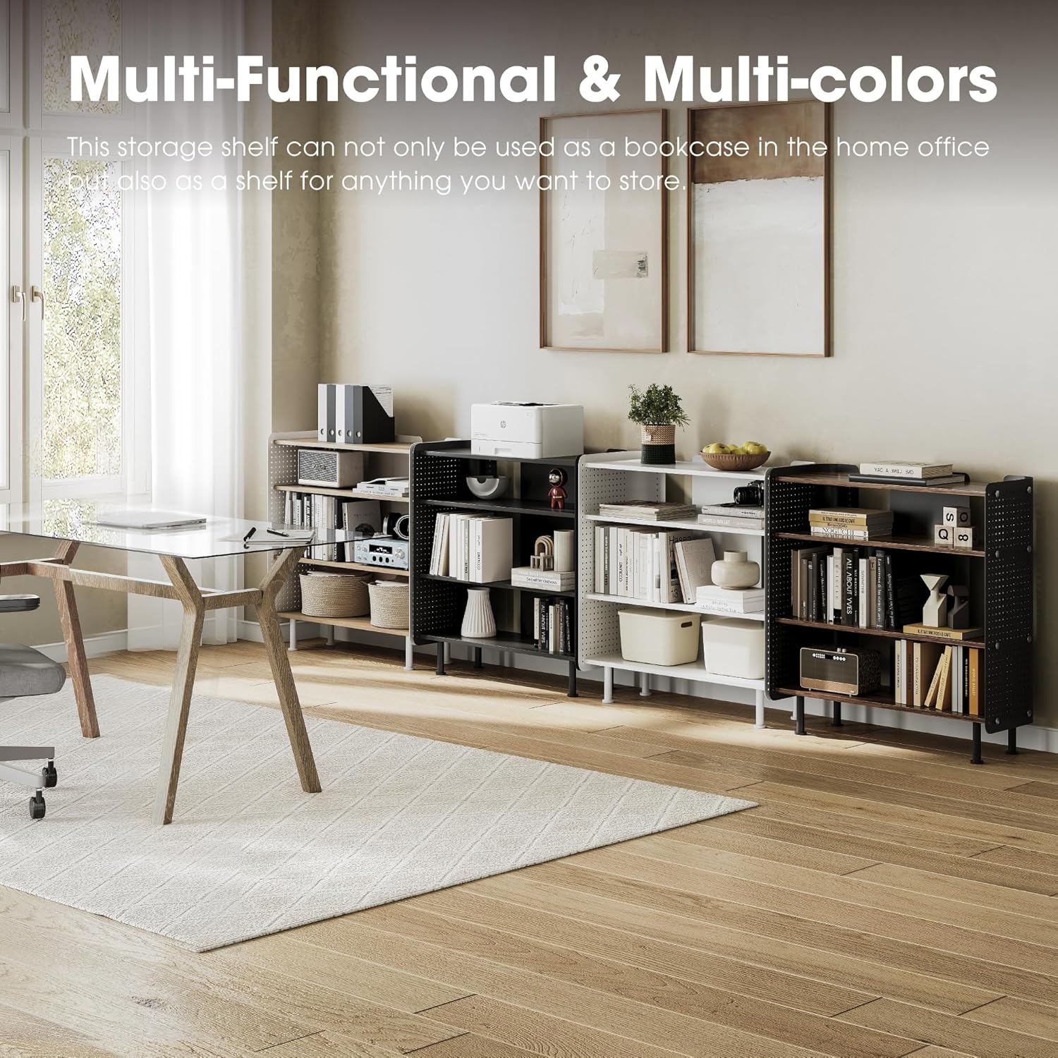 Fenge 4 Tier Bookshelf, Modern Open Bookcase with Pegboard, 32.1 Inches Small Book Shelf Storage Organizer with Adjustable Shelves for Living Room, Bedroom, Home Office