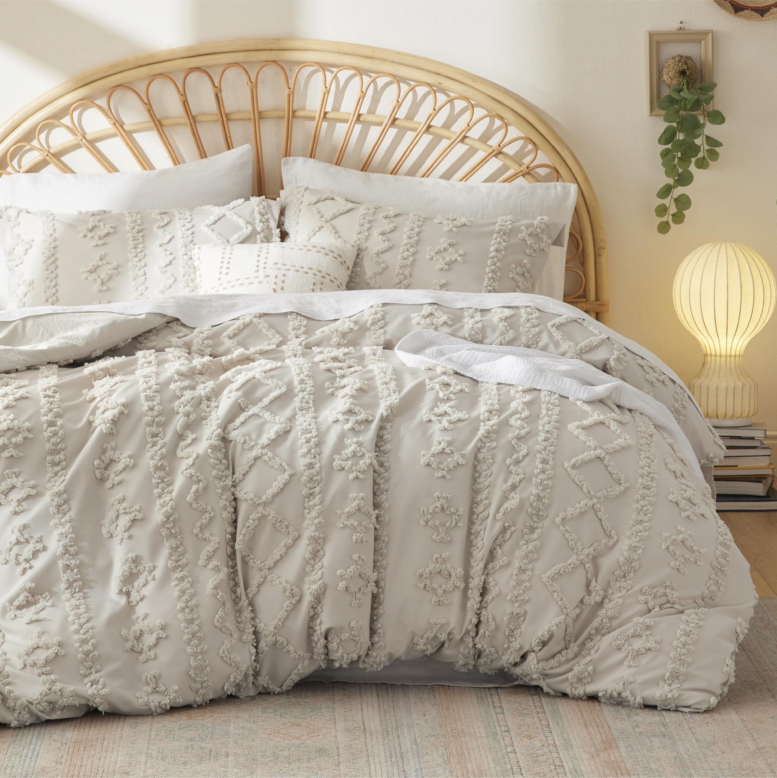 Bedsure Boho Kids Duvet Cover Queen Size（Duvet Insert/Comforter not Included - Tufted Duvet Cover Queenfor All Seasons,Soft Shabby Chic Boho Bedding (Linen, 90" x 90")