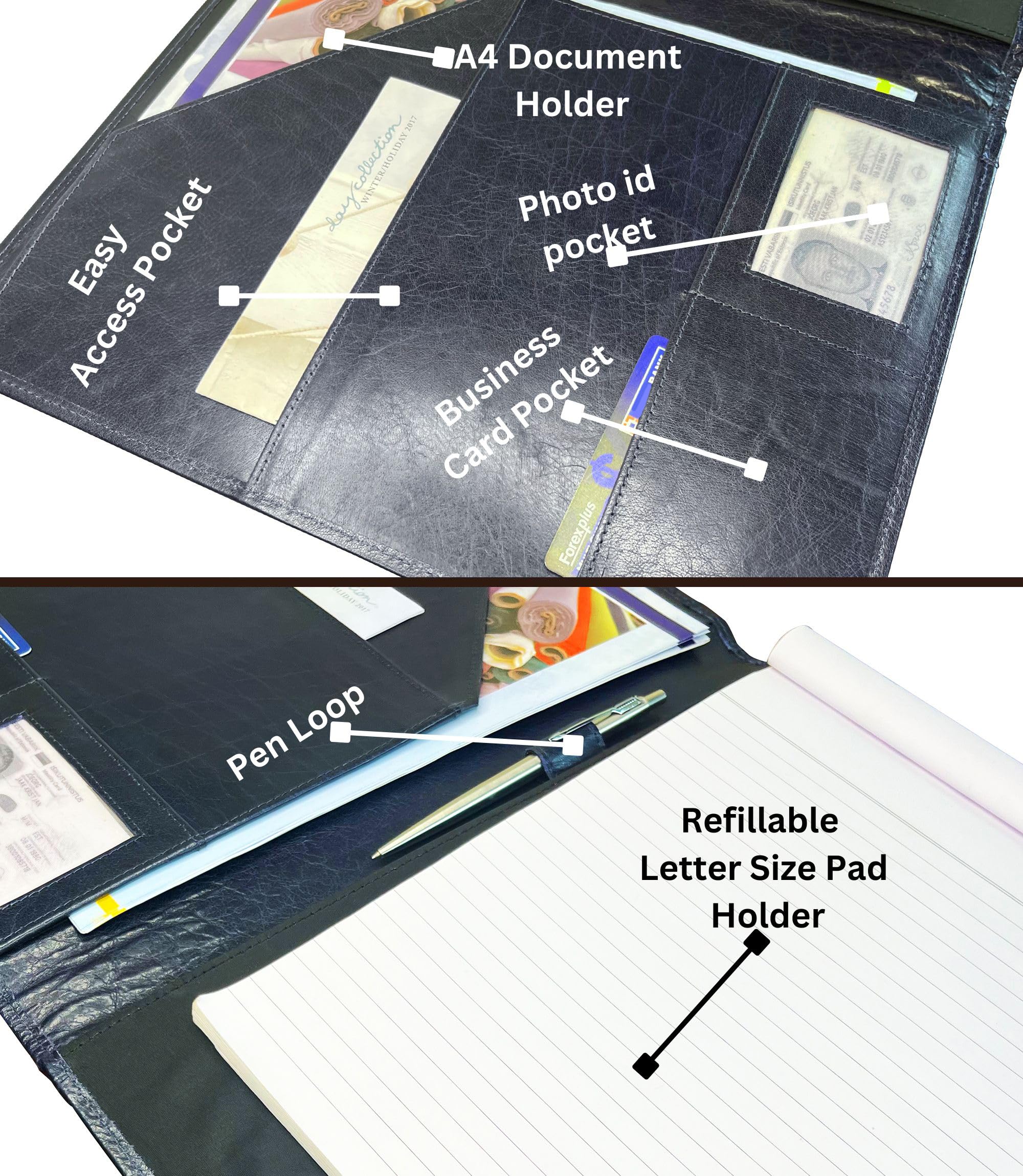 Rustic Town Leather Portfolio for Men - Padfolio Resume File Folder - Interview/Legal Document Organizer for Letter Size Writing Pad with Business Card Holder