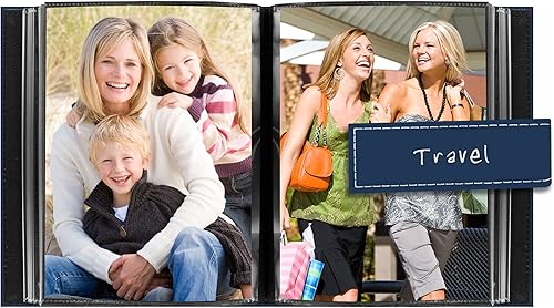 Miniatura 3 de Pioneer Photo Albums Álbum de fotos bordado de 36 bolsillos de 5 x 7 pulgadas con correa de cuero sintético cosida, mini, azul