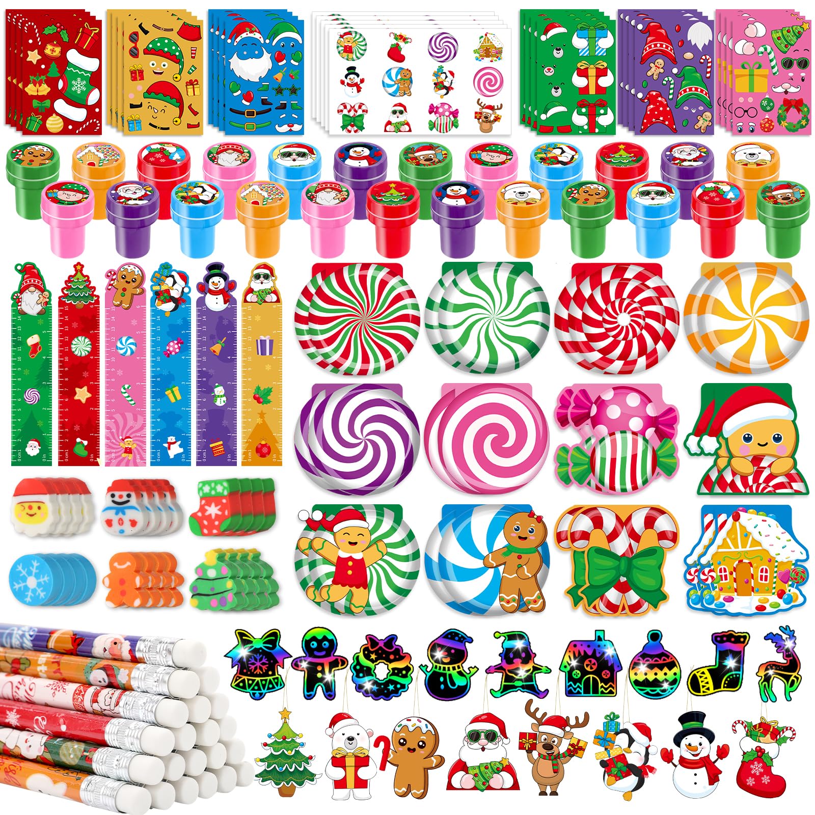 BenLouis Christmas School Stationery Set Party Favors Xmas Classroom Gift Prizes Bulk for Students Kids Holiday Stockings Pinata Filler School Goodie