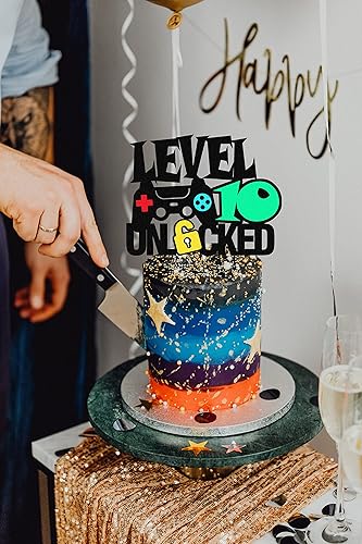 Miniatura 2 de Letrero desbloqueado de nivel 10, decoración de pastel de feliz 10 cumpleaños, decoración de pastel de nivel 10 para controlador de videojuegos,