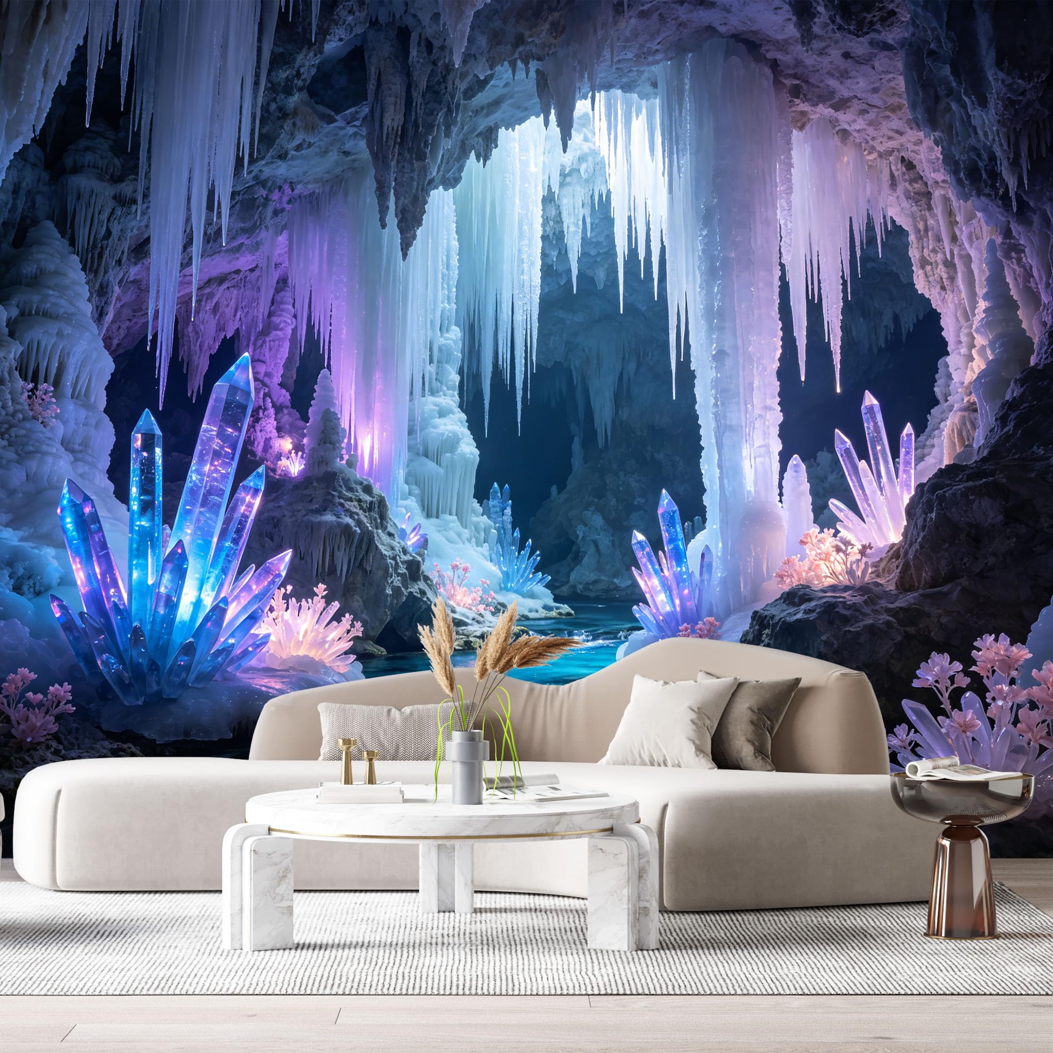 Custom Size Wall Murals Ice Cave Crystals 3D Trompe l’oeil Abstract Nature Landscape SelfAdhesive Wall Fabric Removable Large Wallpaper for Photo Living Room