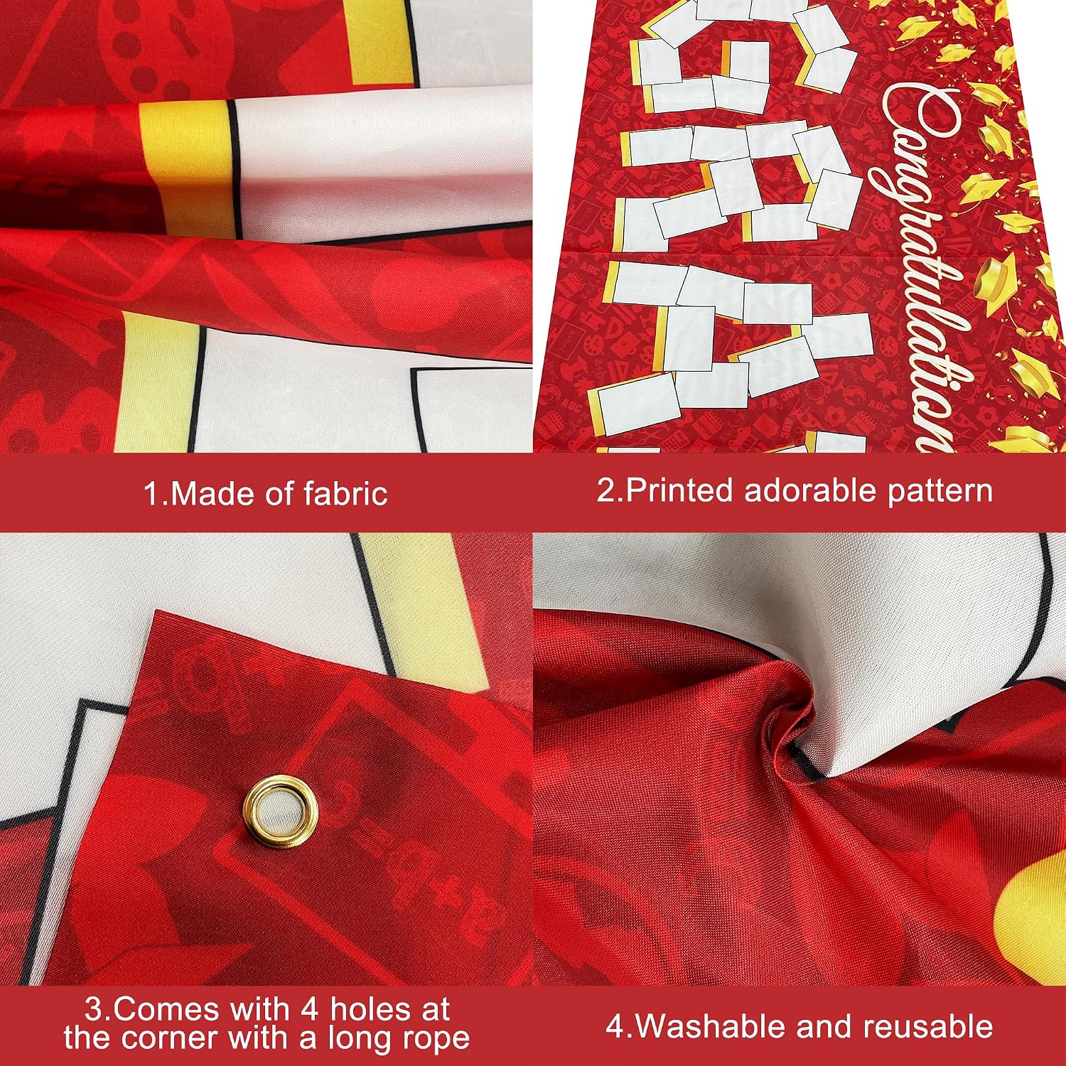 KatchOn Graduation Banner - 72x44 Inch | Personalized Class of 2024 Red Graduation Backdrop for Party Decorations