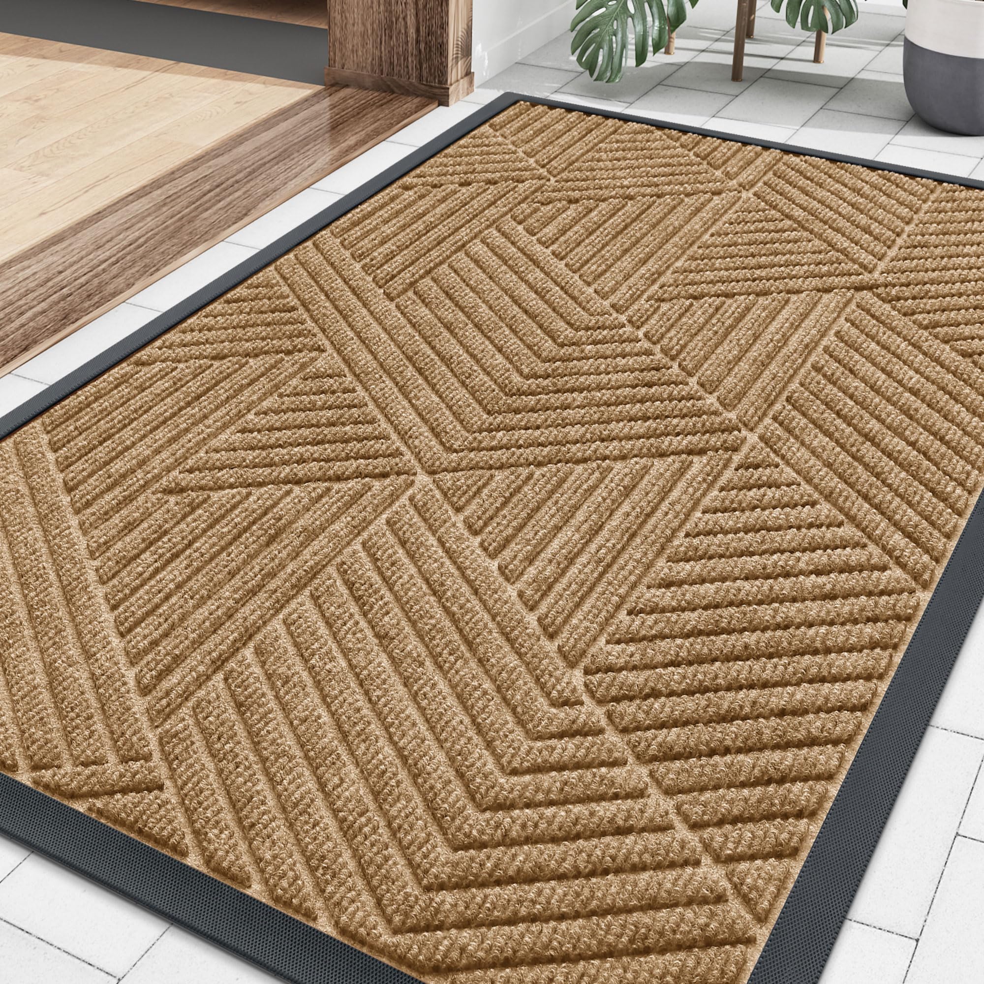 Smiry Front Door Mat Outside Entrance, Low Profile Rubber Doormat, 33x21