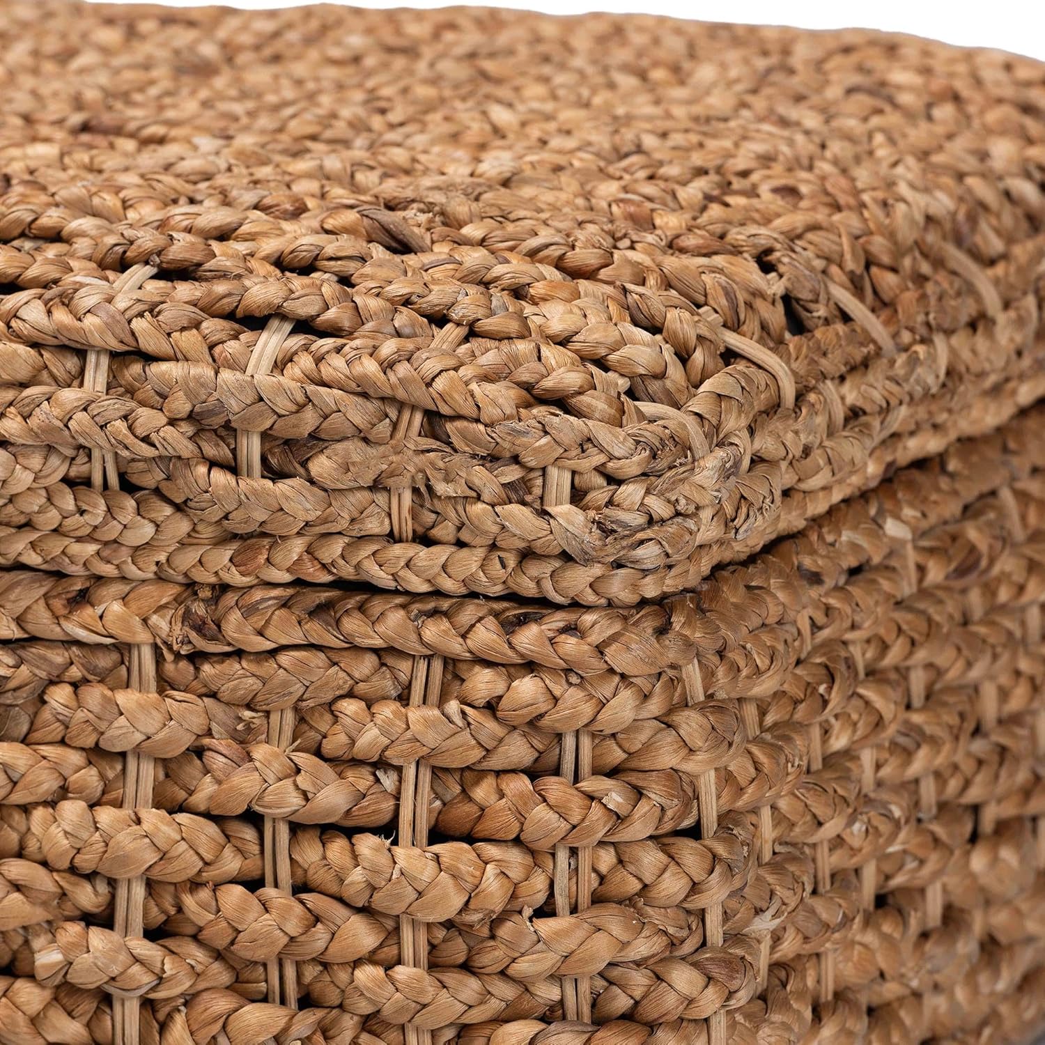 bali & pari Bailey Handwoven Water Hyacinth Storage Ottoman with Lift-Top Lid – Rustic Wicker Trunk or Footrest with Inner Compartment for Living Room or Entryway, Square