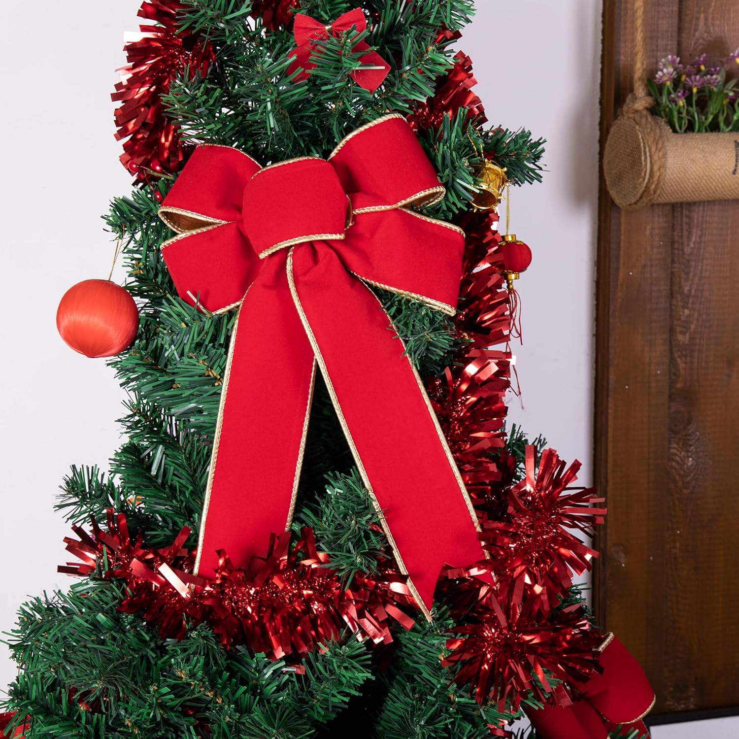 Thick Red Christmas Velvet Wired Ribbon and Gold Backing 4 inch Wide*10Y Double Sided for Christmas Tree Wreaths Gift Wrapping Bows Gralands Home Outdoors Decor Crafts (new red 4inch)
