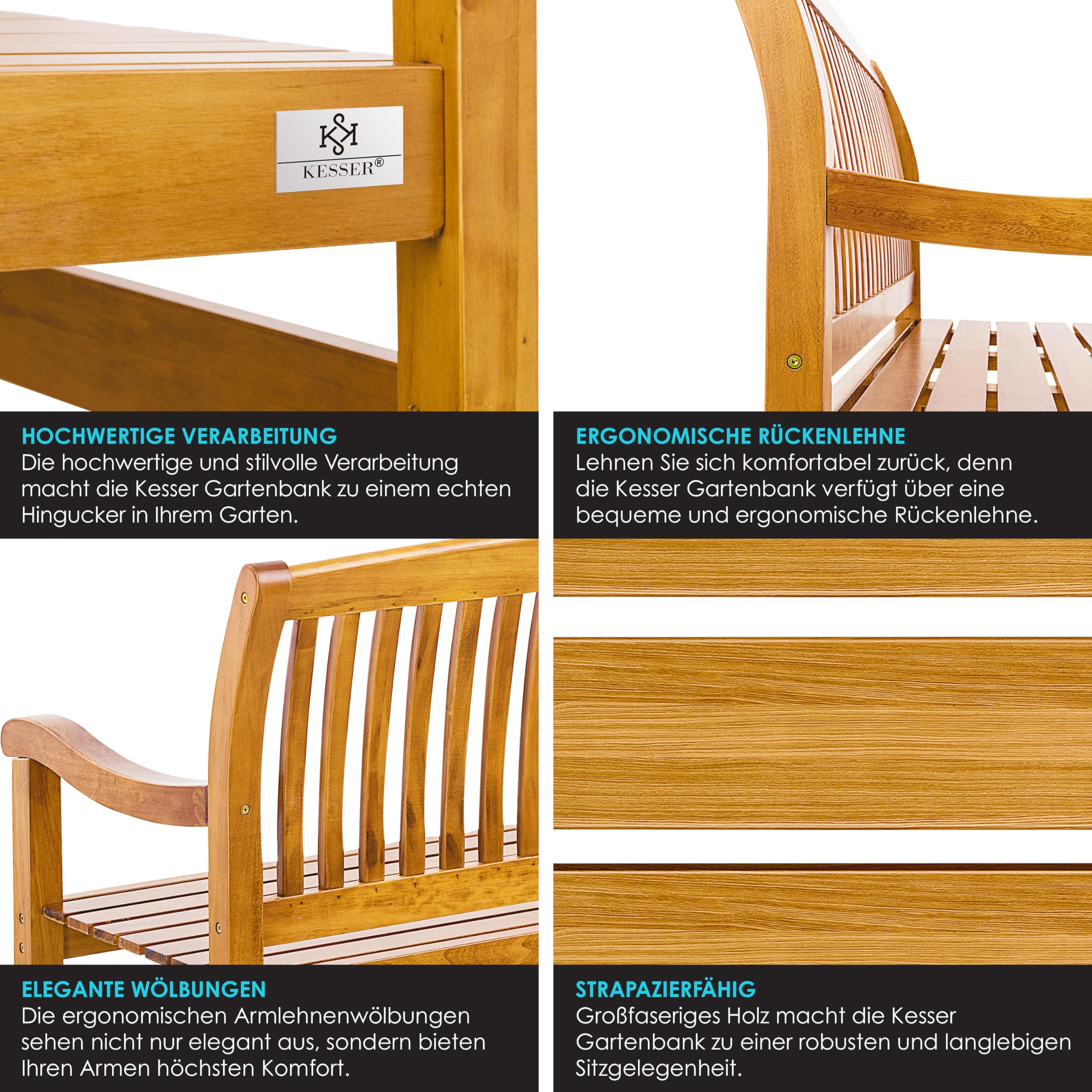 KESSER® Banco de Jardín de Madera Resistente a la Intemperie | 225 kg para 2-3 Personas | Banco de Parque de Madera Maciza | Asiento 125 cm | Balcón, Terraza y Jardín Incluye Cubierta Marrón Claro