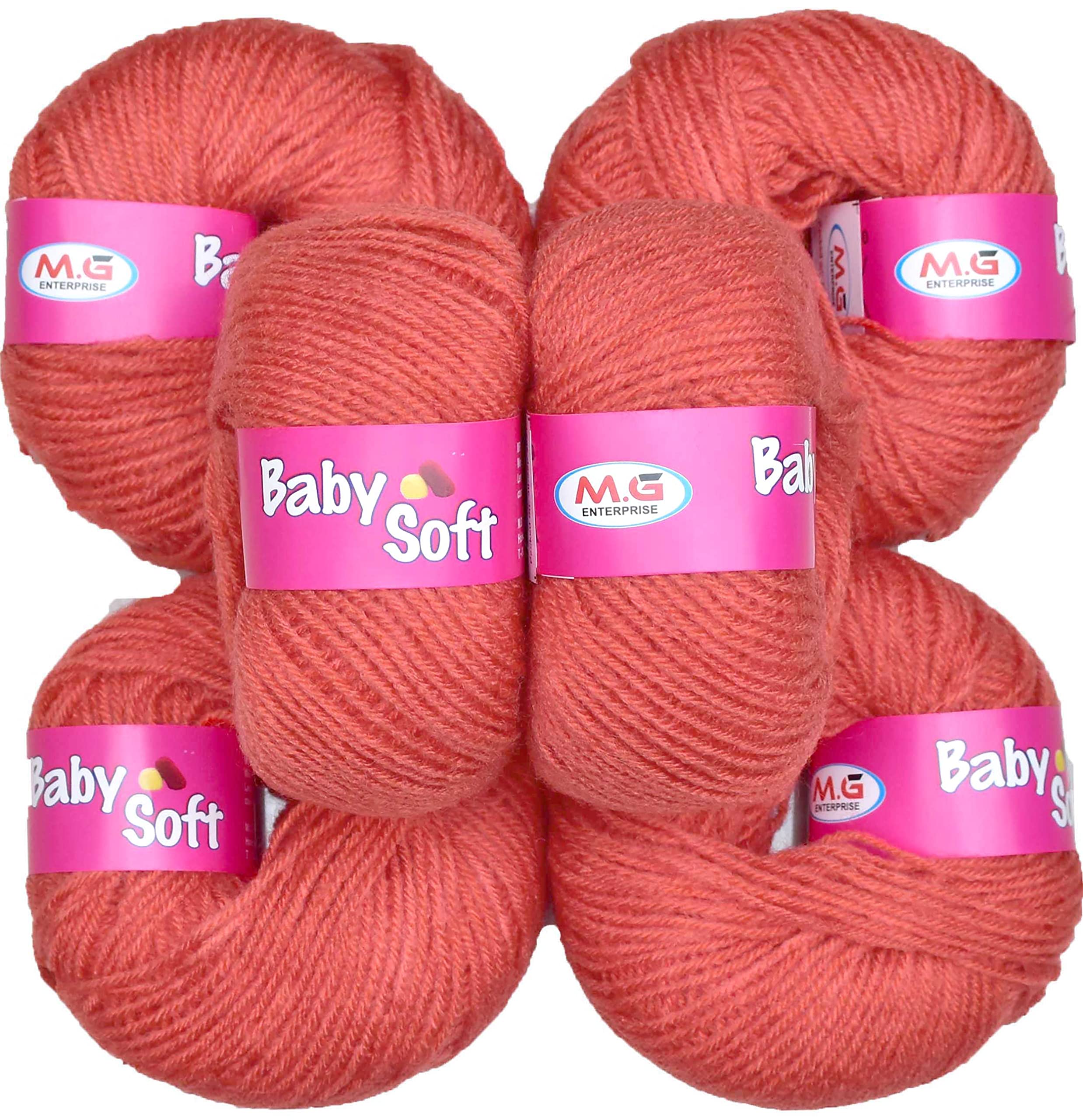KNIT KING 100% Acrylic Wool Deep Salmon (16 pc) Baby Soft 4 ply Wool Ball Hand Knitting Wool/Art Craft Soft Crochet Hook Yarn, Needle Knitting Yarn Thread Dye R Q R SS