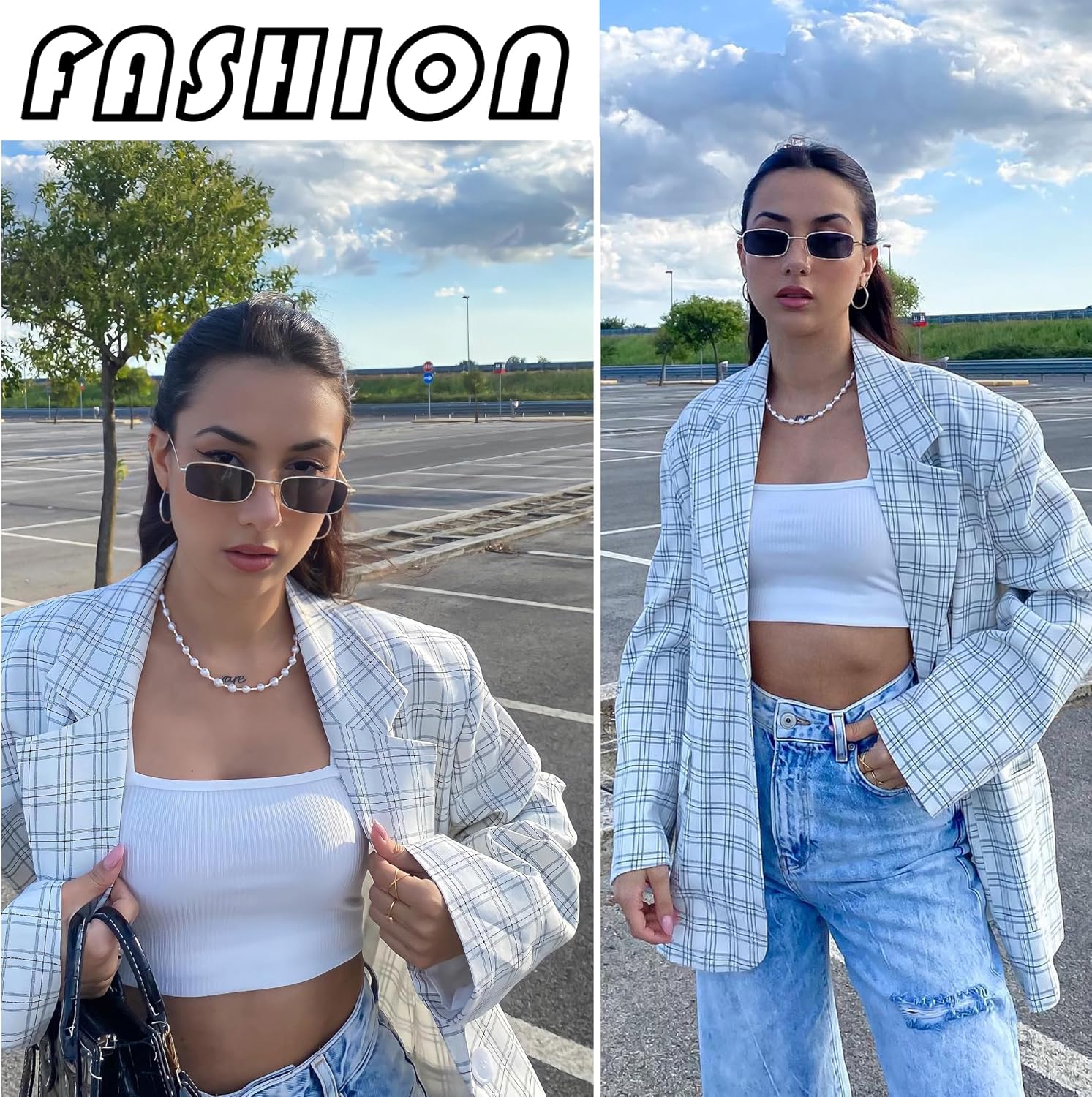 Rectangle Sunglasses for Women 90s Retro Small Narrow Square Frame UV400 Protection - Image 2