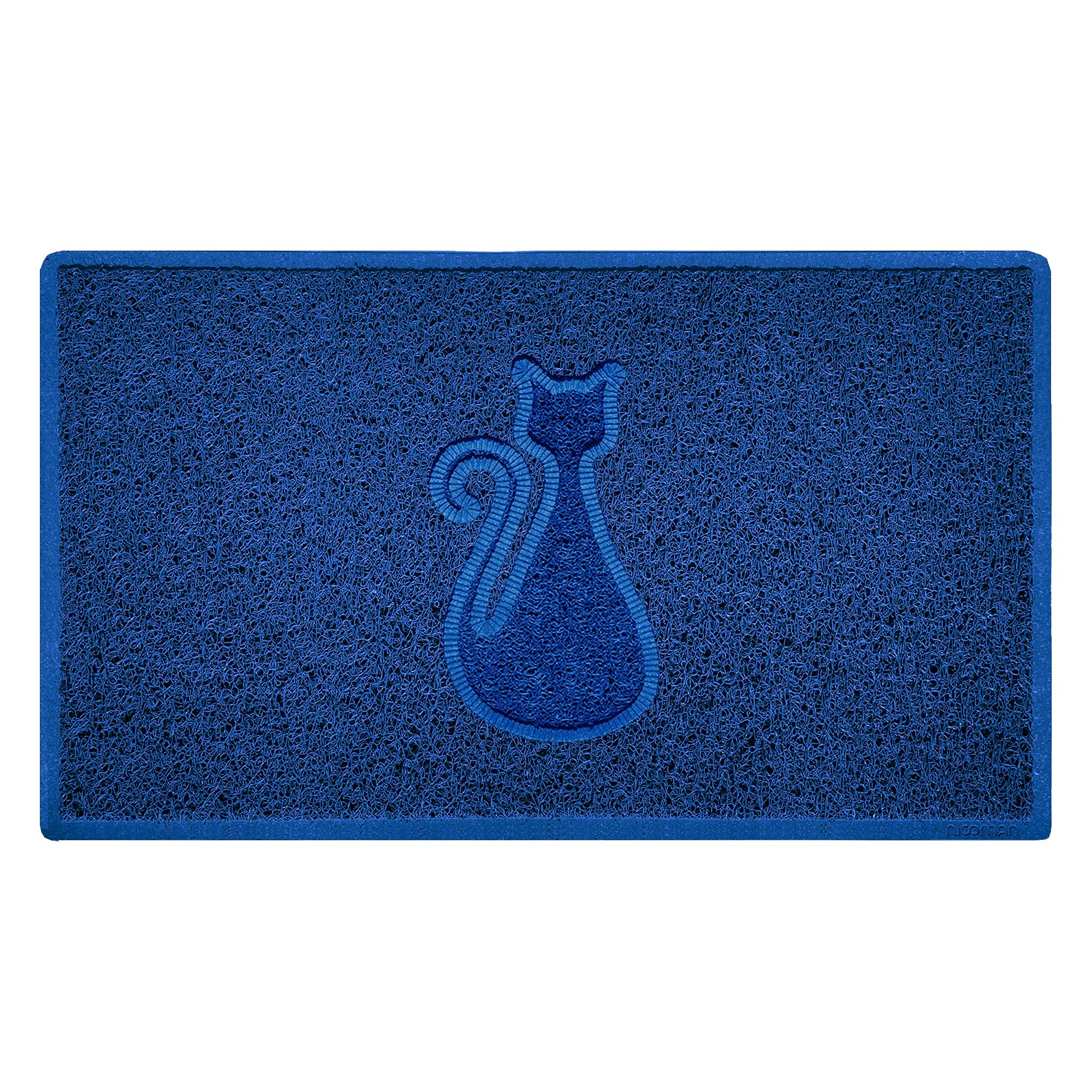 Nicoman CAT Shape Cat Litter Box Mat, Dog Food Feeding Tray Matt, Non-Slip, Easy Clean, Washable(75x44cm,Medium),BLUE