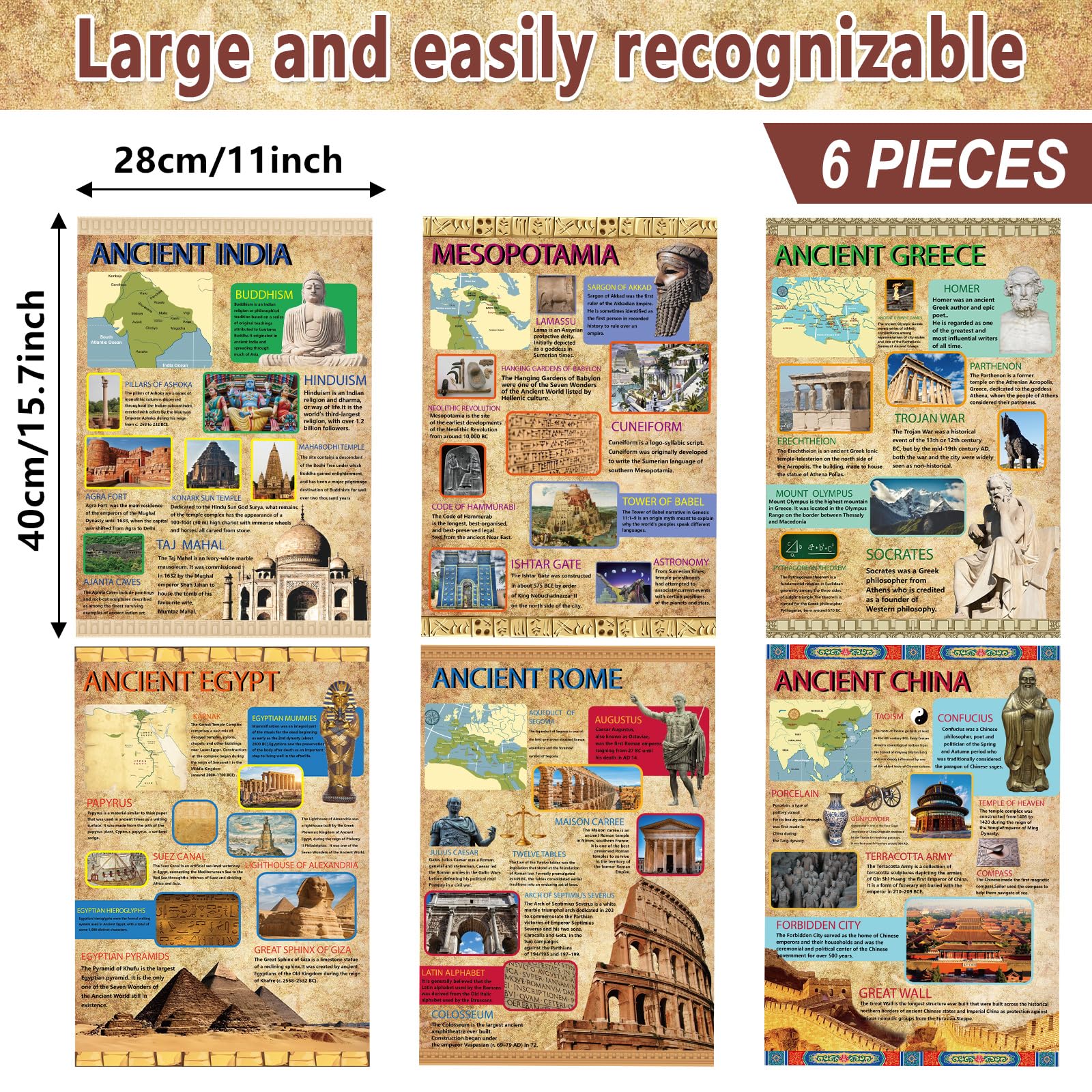 Ancient Civilizations Poster Ancient History Posters Classroom Learning Materials Social Studies for Classroom Education Posters Decoration for Middle School and High School Classroom Decorations - Image 2