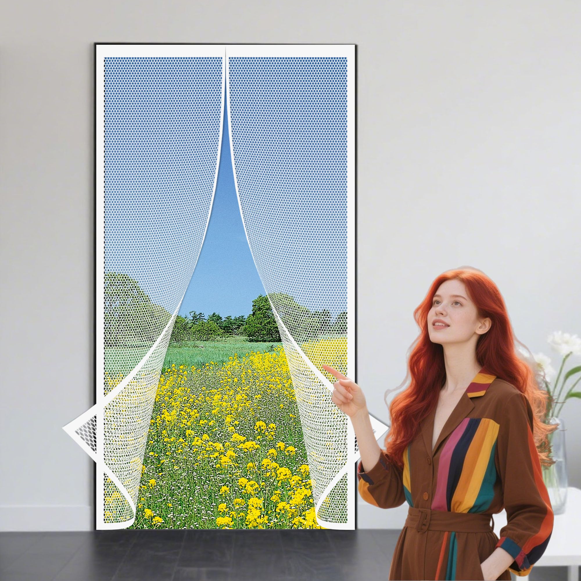 Moustiquaire porte 103x221 cm blanc aimanté pour balcon salon