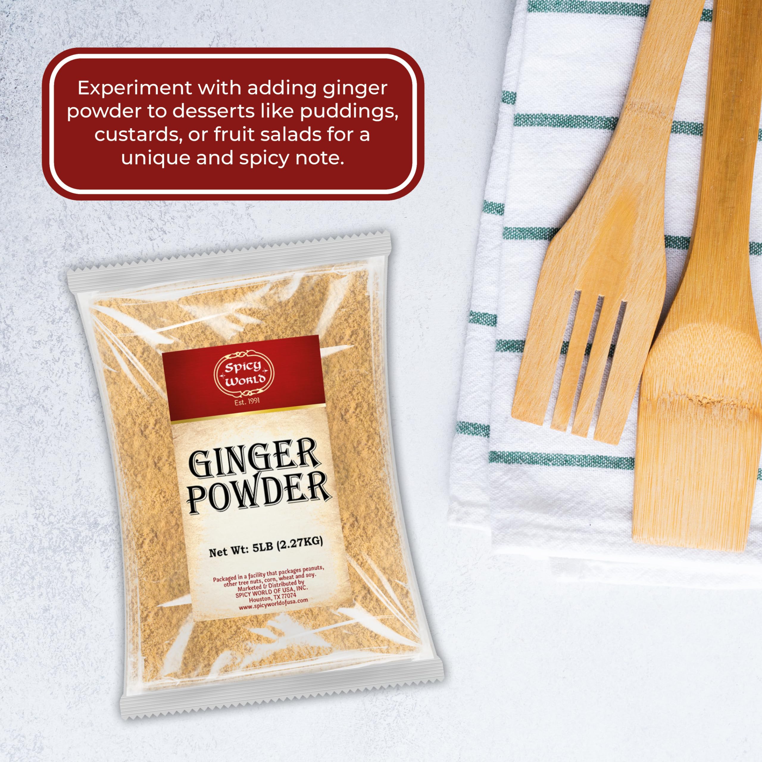 Spicy World Ginger Powder 5 Pound Bulk Bag - Ground Ginger Root