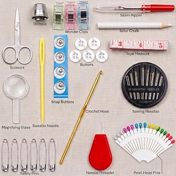 119-Piece Travel Sewing Kit for Adults & Kids, Small Needle & Thread Kit | Mini Emergency Repair Sewing Kit, Beginner Set with Multicolor Thread, Needles, Scissors, Thimble, Clips & Travel Case