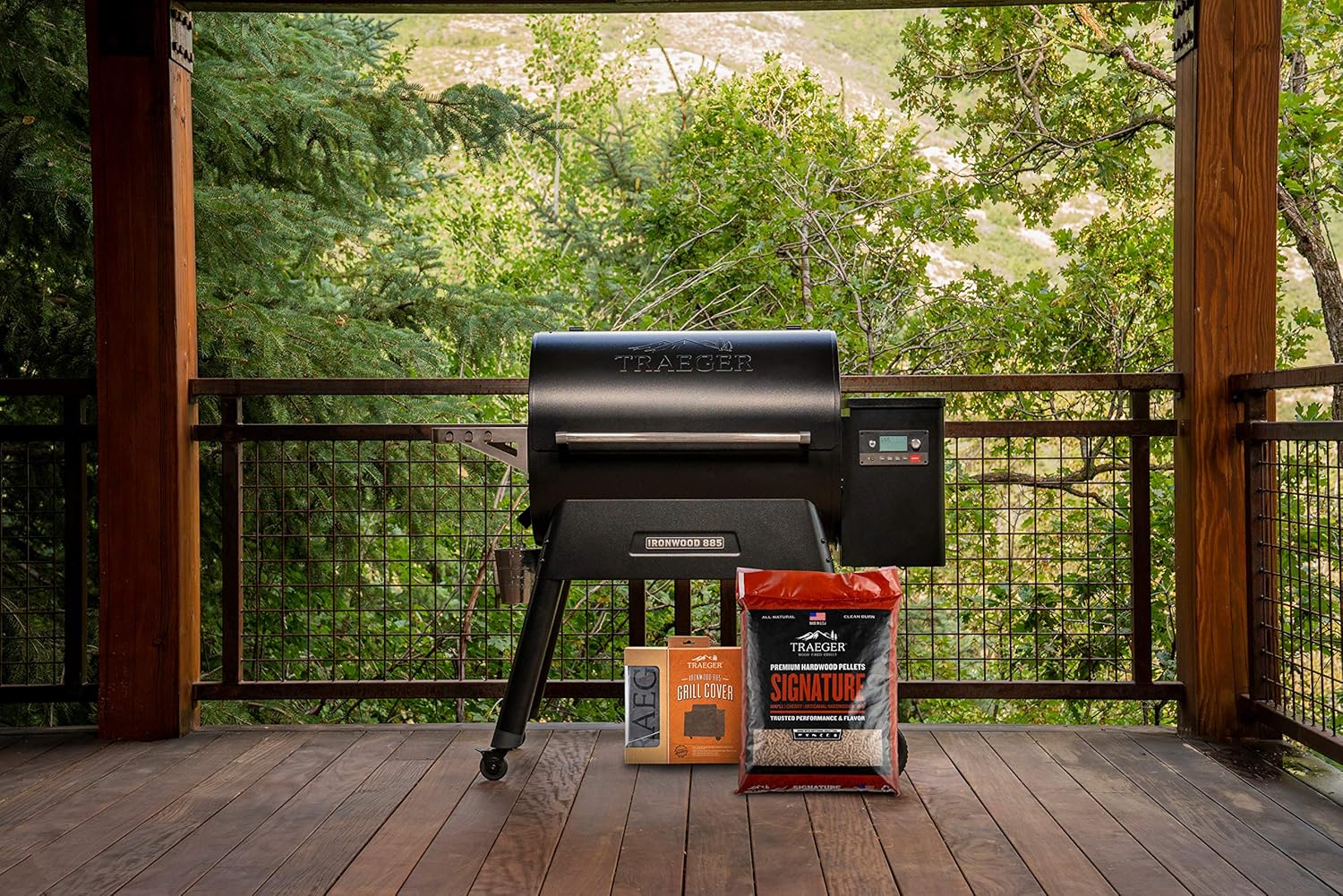 Traeger Grills Ironwood 885 Wood Pellet Grill and Smoker Bundle with Cover and Signature Pellets featuring Alexa and WiFIRE Smart Home Technology - Black : Everything Else