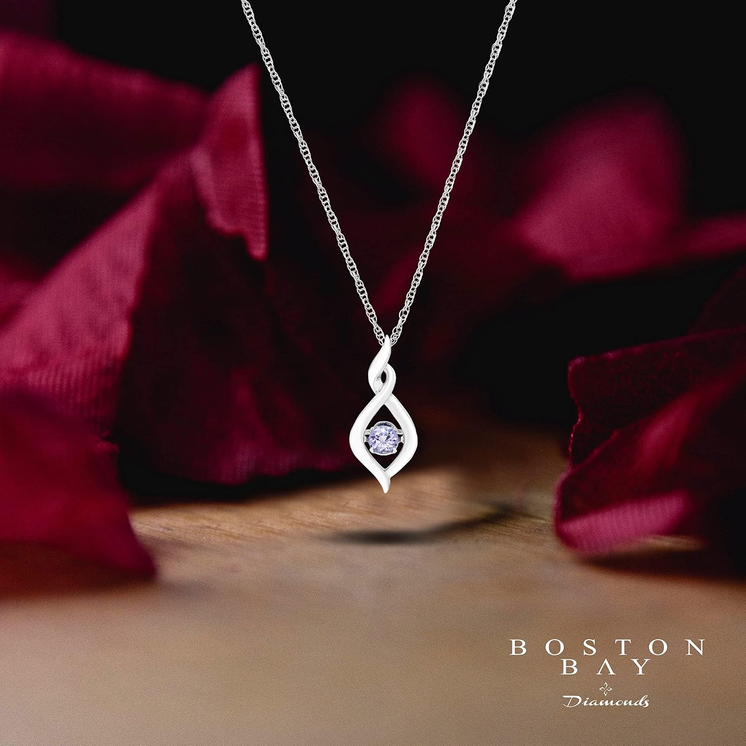 Boston Bay Diamonds 14K Gold or Rhodium Plated 925 Sterling Silver Dancing 3.5mm Birthstone Gemstone Infinity Pendant with 18" Rope Chain