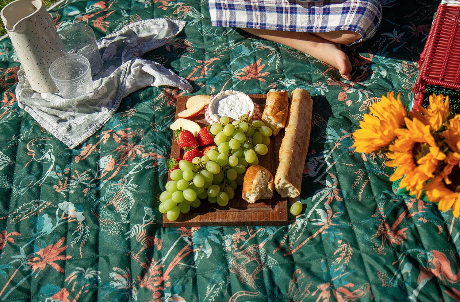 Shwally The Picnic Mat - Indoor/Outdoor Rug with Hand-Drawn Designs - Machine Washable, Water Resistant, Durable & Wipeable Material - Foldable & Easy to Carry - Large