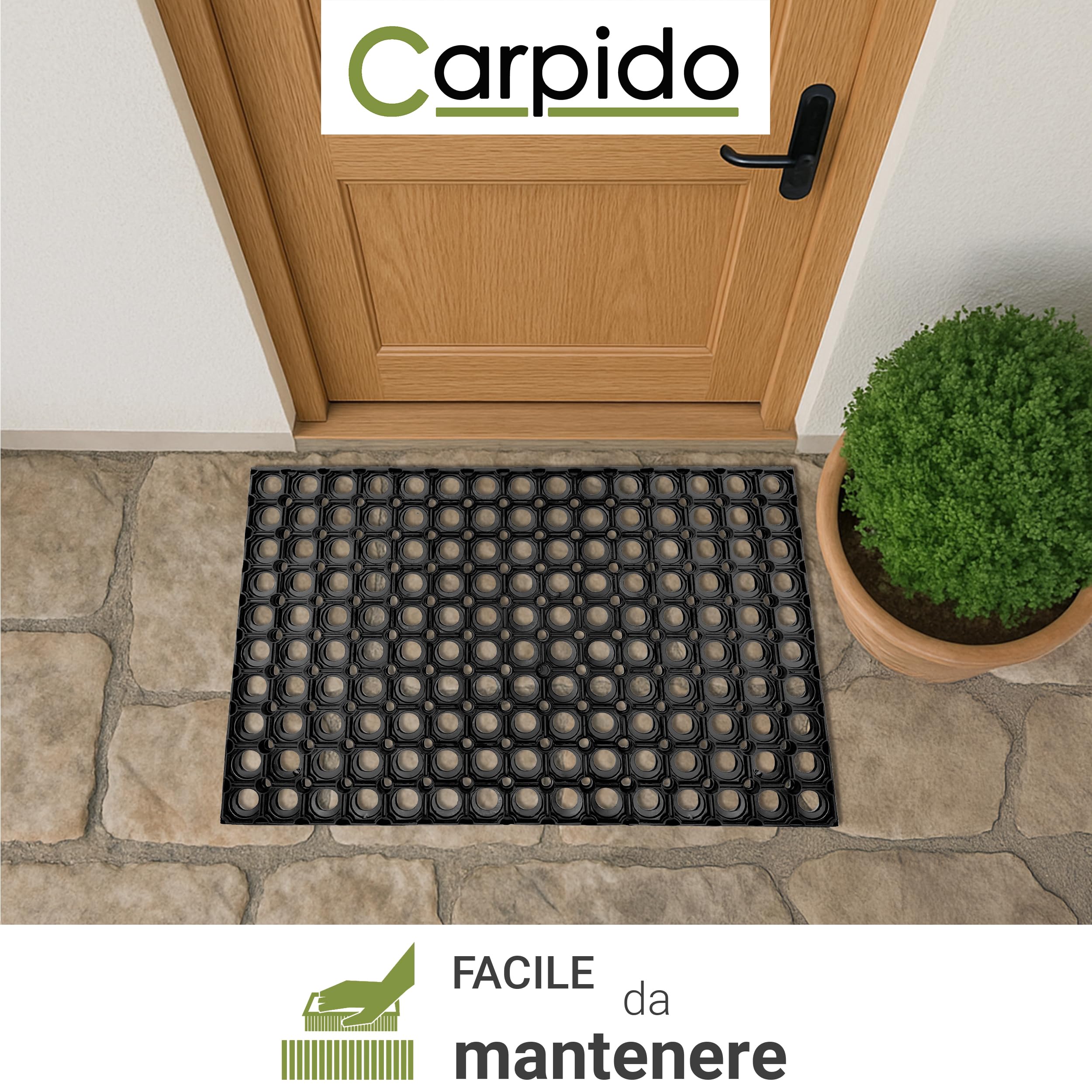 Carpido Zerbino Nero in Gomma - Tappetino Antiscivolo per Porta 40 x 60 cm - Resistente Zerbino Esterno