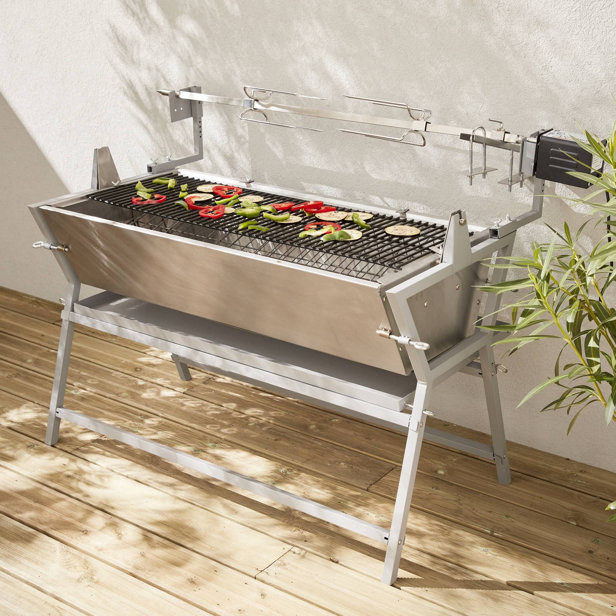 Alice's Garden - Rôtissoire électrique inclinable - Mathurin Inox - Tournebroche. barbecue au charbon de bois à moteur pour grillades réceptions