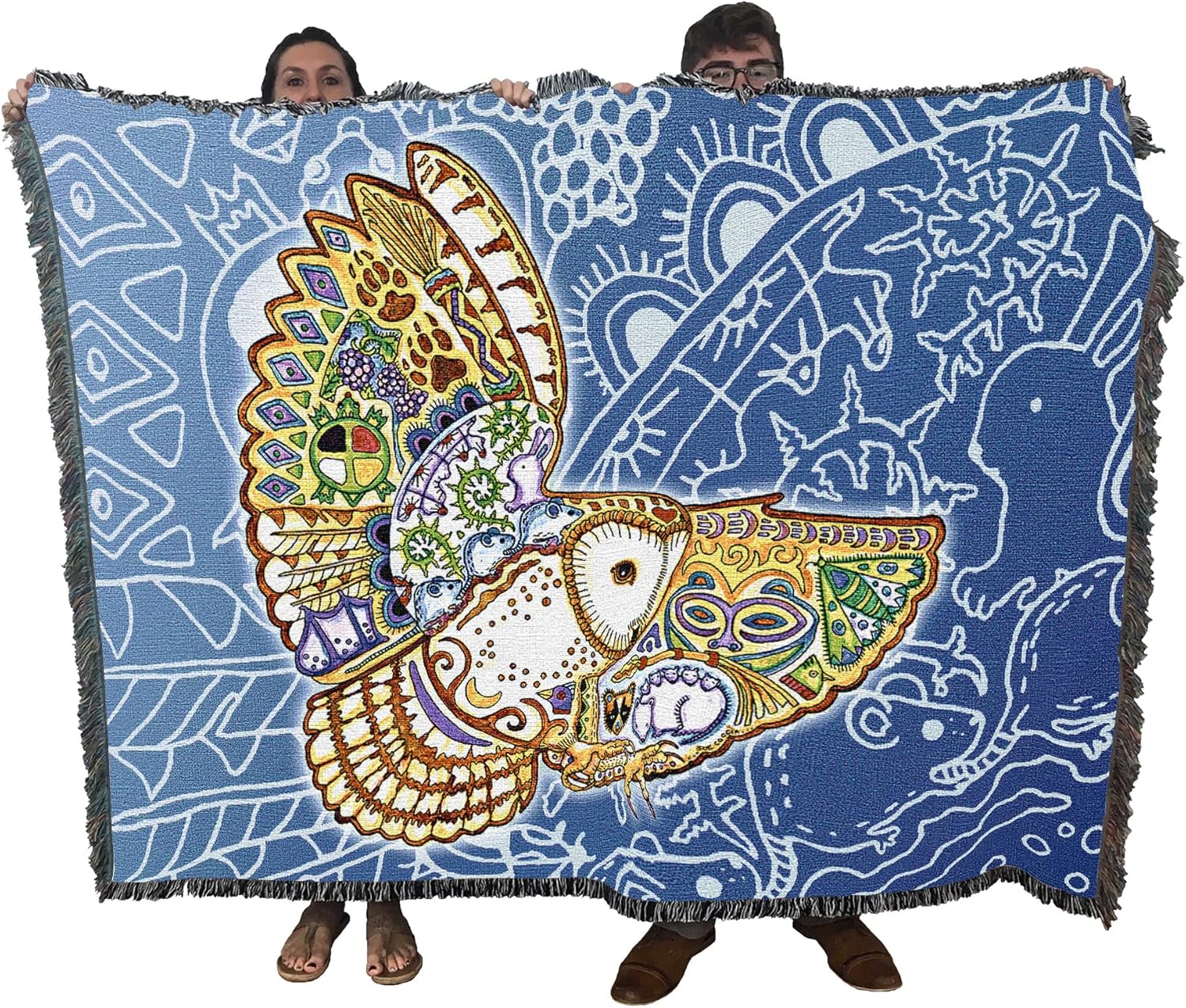 Pure Country Weavers Barn Owl - Animal Spirits Totem by Sue Coccia - Tapestry Throw Blanket Woven from Cotton - Made in The USA (72x54)