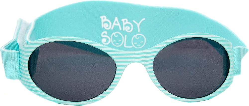 Baby Solo 미국 검안사가 제작한 오리지널 베이비 선글라스 케이스 포함, 매트 아쿠아 스트라이프 프레임 및 솔리드 블랙 렌즈 — 사진 1
