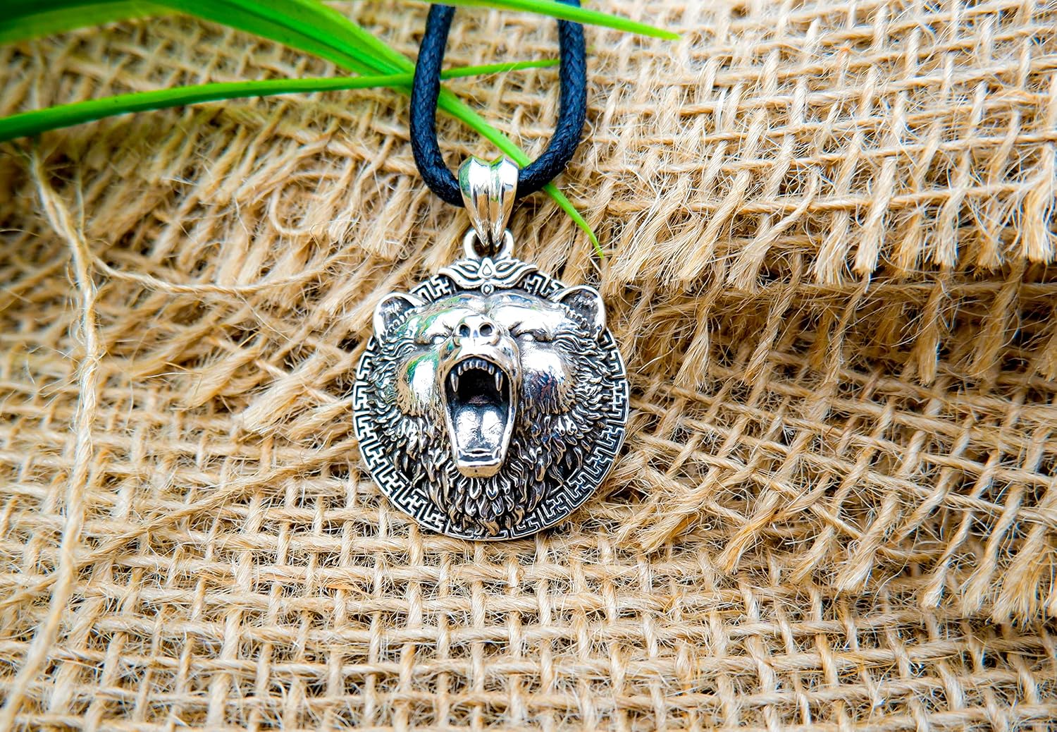 Mens Bear Head Pendant Animal Necklace 925 Sterling Silver