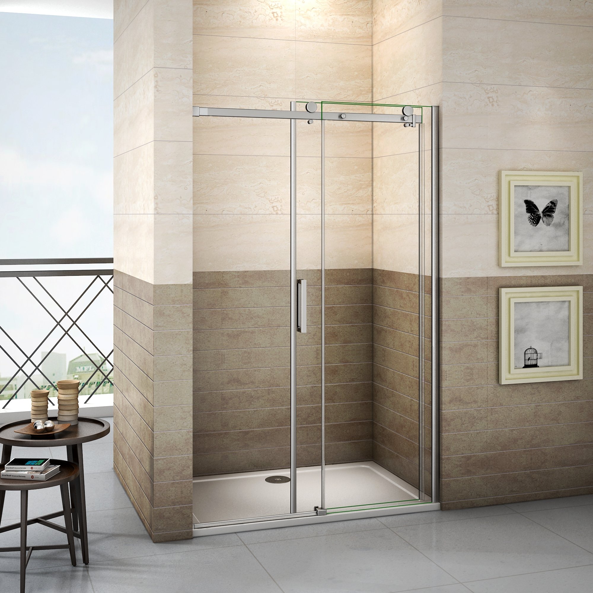 Porte de douche 160x195cm coulissante en niche modèle de Roution