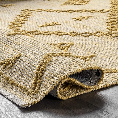 Miniatura 6 de nuLOOM Julianne - Alfombra marroquí de yute alta y baja hecha a mano, 2 x 6 pies, color amarillo