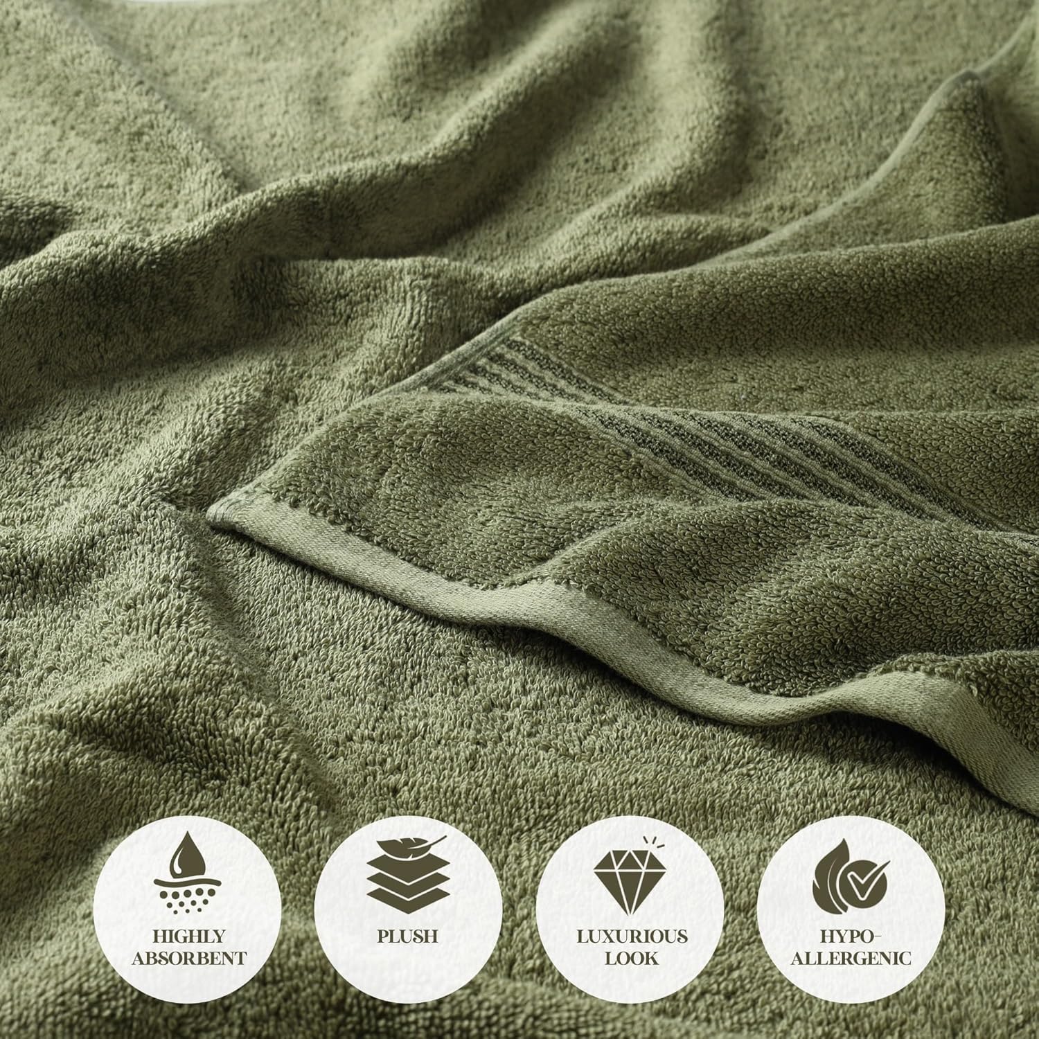 Superior Egyptian Cotton 8-Piece Towel Set, Assorted Towels, Home Bathroom, Master, Guest Bath, Decor Essentials, Includes 2 Bath, 2 Hand, 4 Face Towels/Washcloths, Quick Dry, Absorbent, Forest Green - Image 6