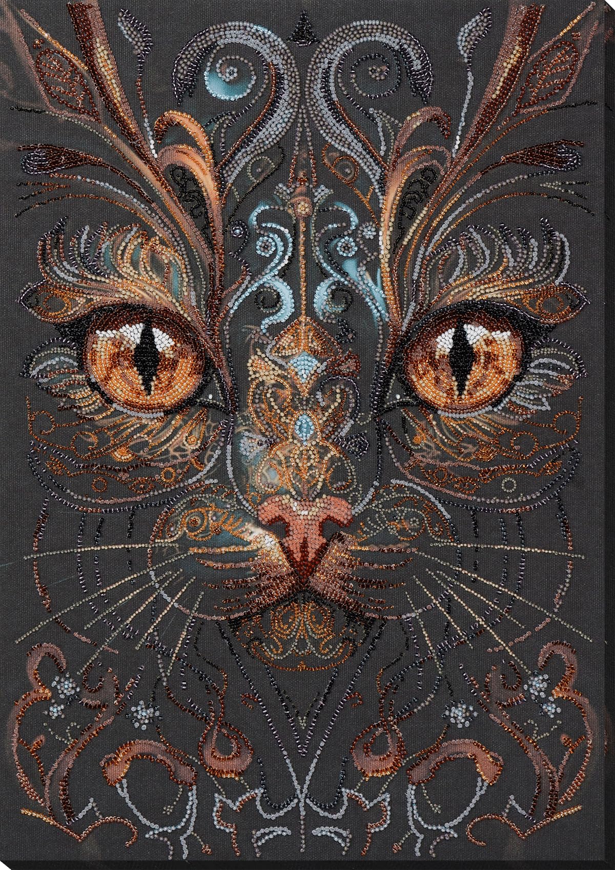 Abris Art Zestaw do haftu koralikowego DIY Rękodzieło HandMade Płótno ze Wzorem Motyw Kot Koraliki 12885 sztuk, Igły dla Początkujących Zestaw z Akcesoriami