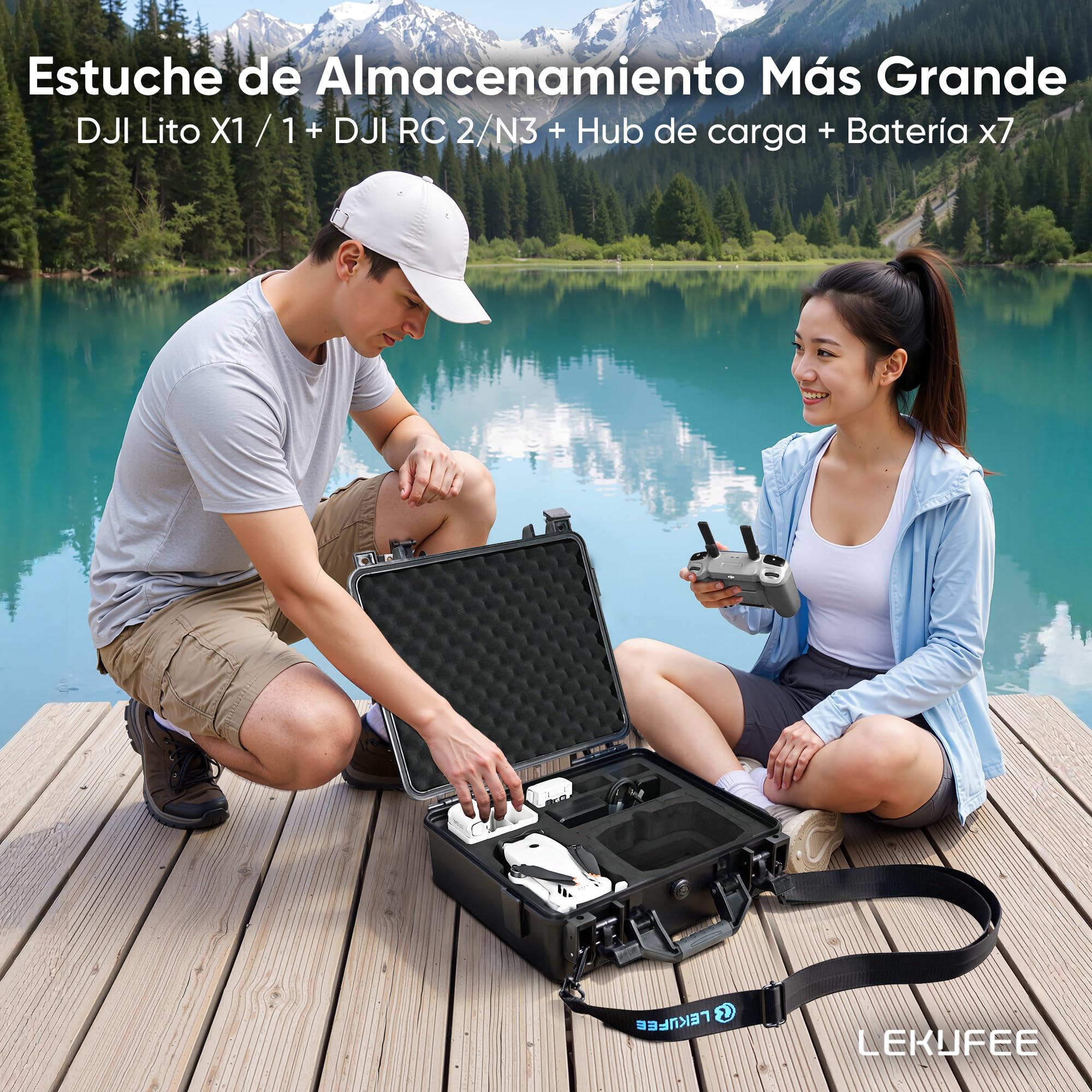 LEKUFEE Maletín Rígido Impermeable para dji Lito X1, Lito 1 dron, Pack Vuela Más, dji RC 2/RC N3, baterías (6 Unidades), Centro de Carga y Otros Accesorios (Solo maletín)
