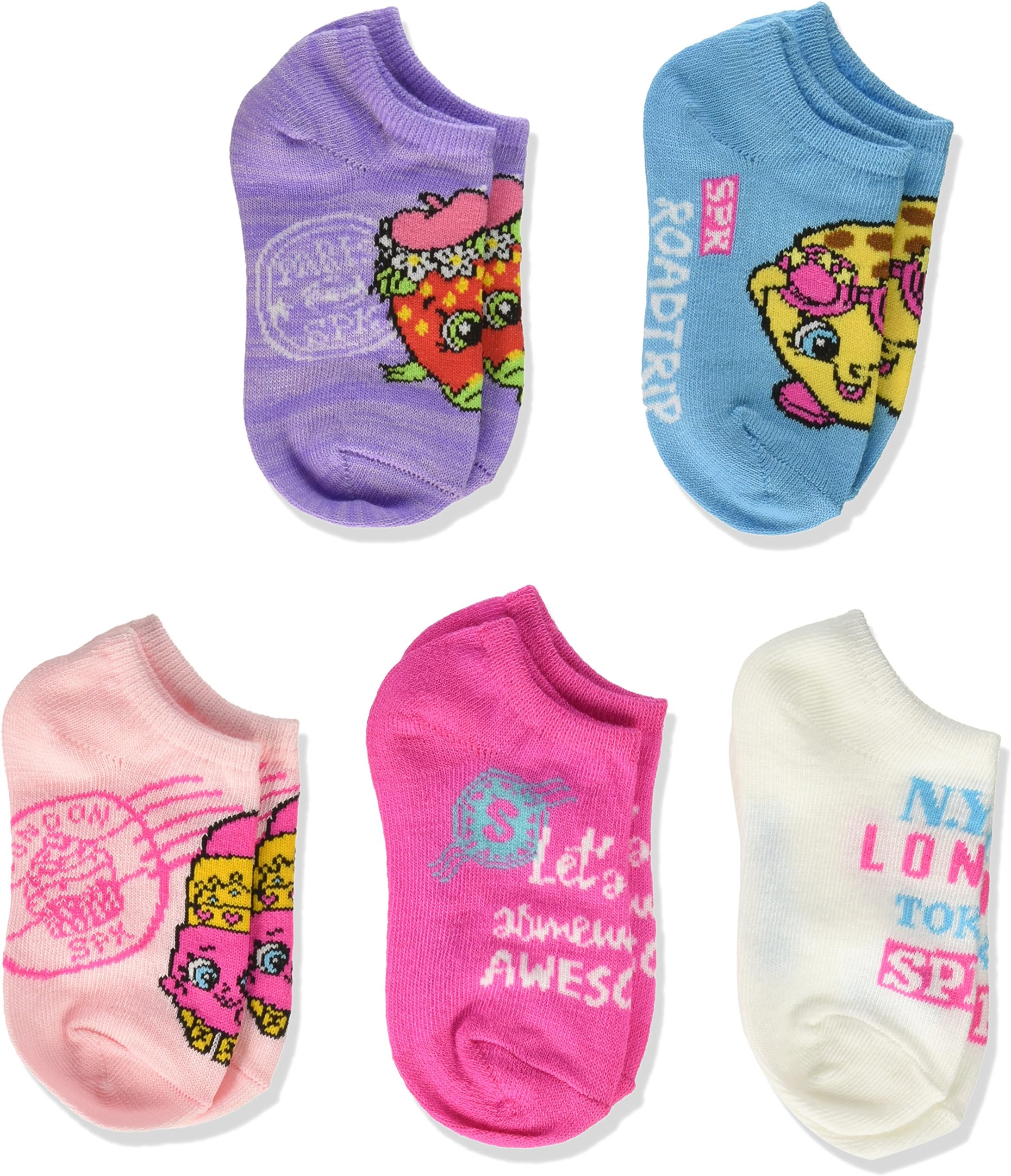 ShopkinsLittle Girls' 5 Pack No Show, Assorted Flecks