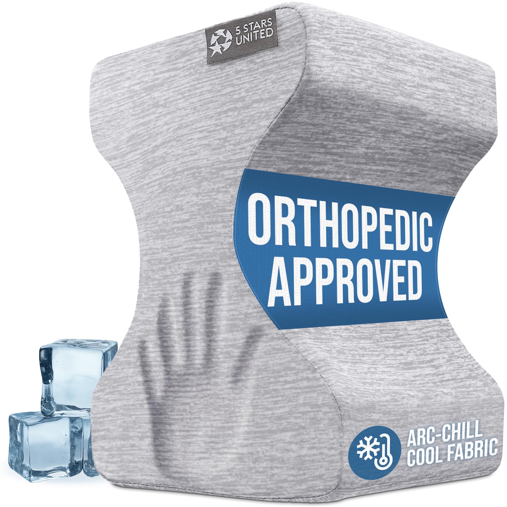 5 STARS UNITED Knee Pillow for Side Sleepers - Hip Pain Relief - Cooling Cover - Memory Foam Leg Cushion for Side Sleeping - Between Legs Pillow for Sciatica & Lower Back Pain, Arctic Gray